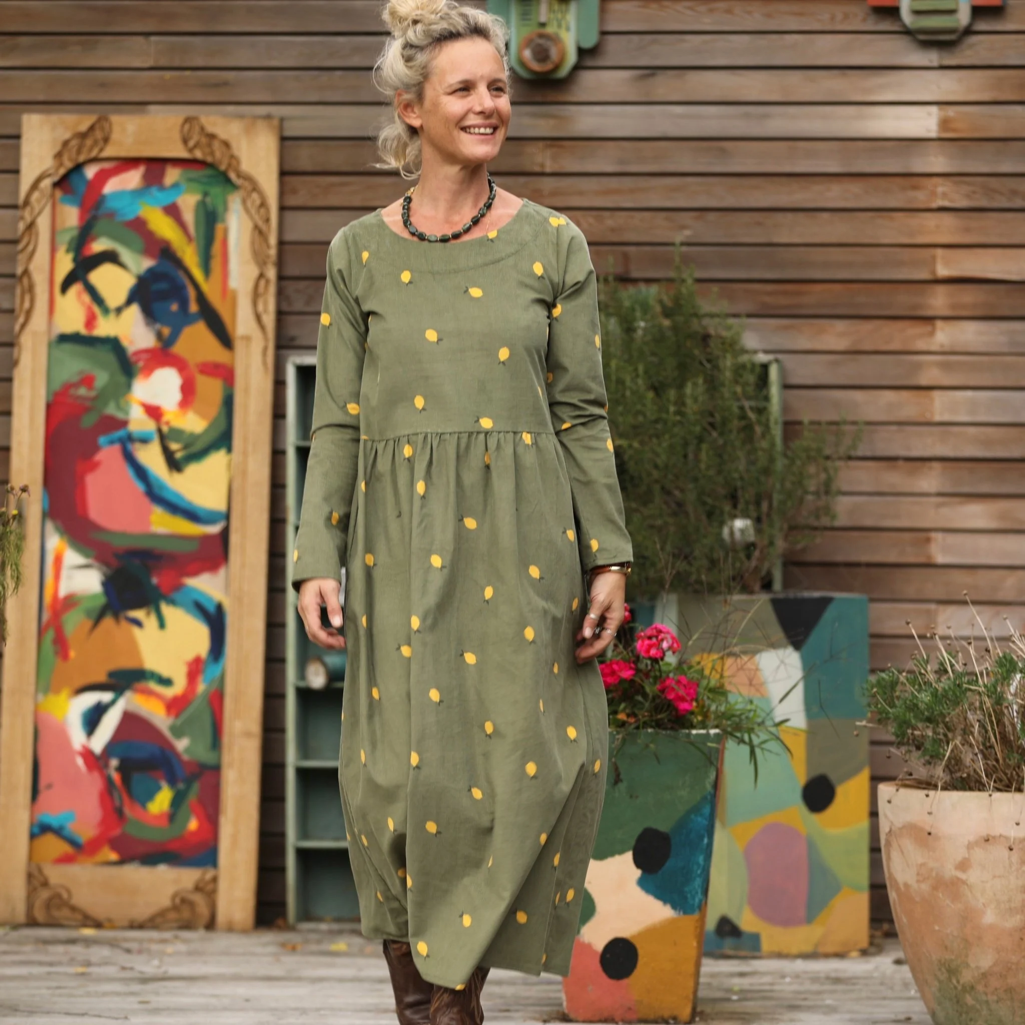 Robe Anaëlle - Velours kaki Citronné - Image 7