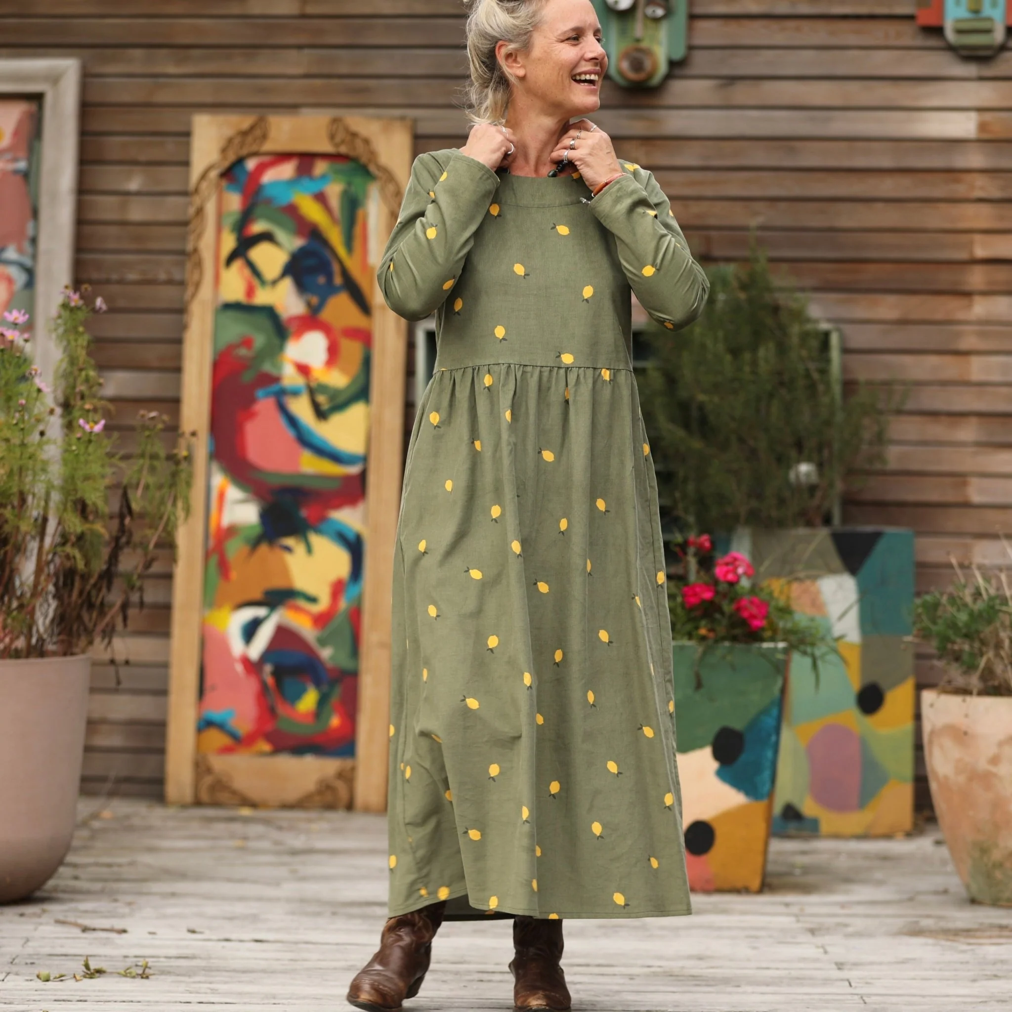 Robe Anaëlle - Velours kaki Citronné - Image 8