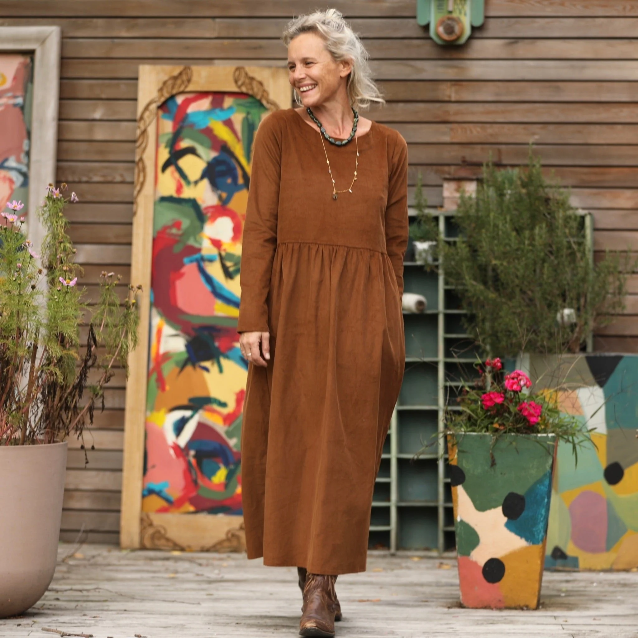 Robe Anaëlle - Velours milleraies Camel