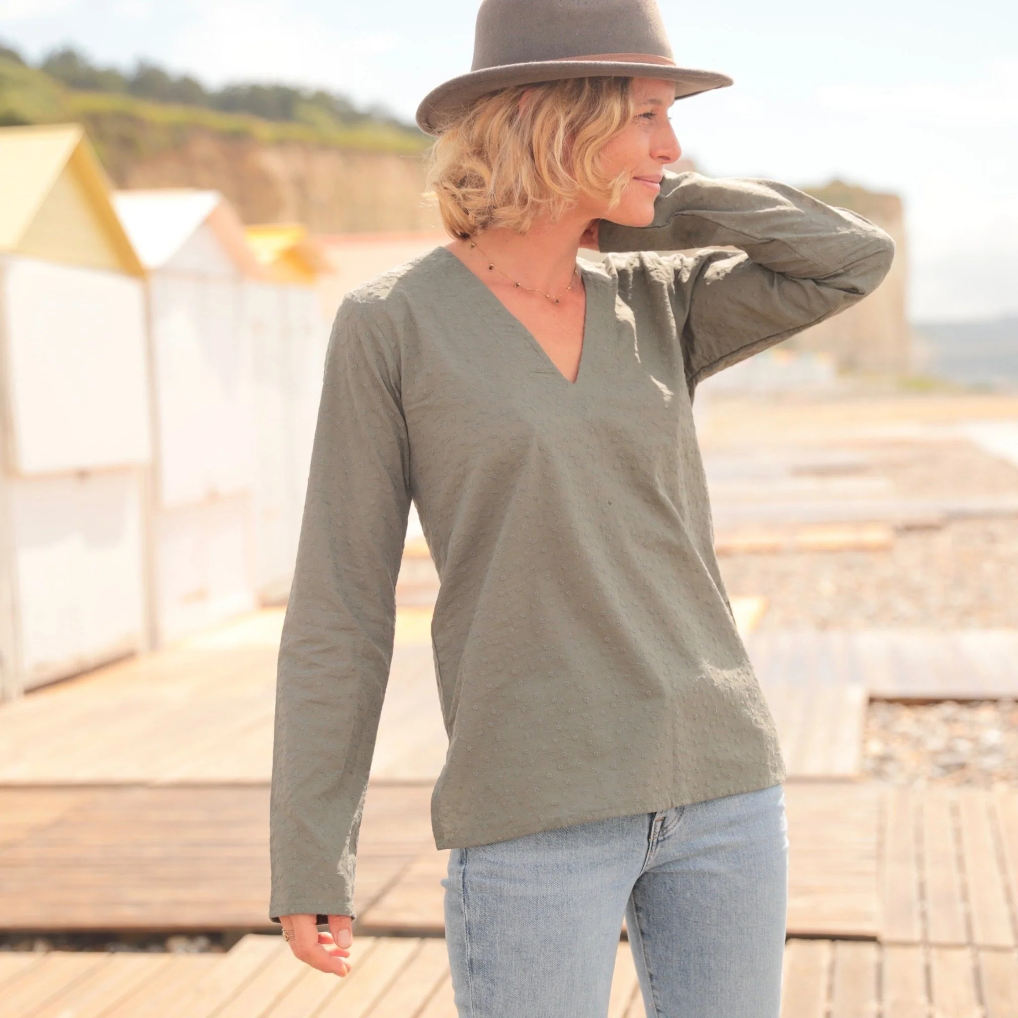 Blouse Abigaëlle - coton broderie kaki - Image 5