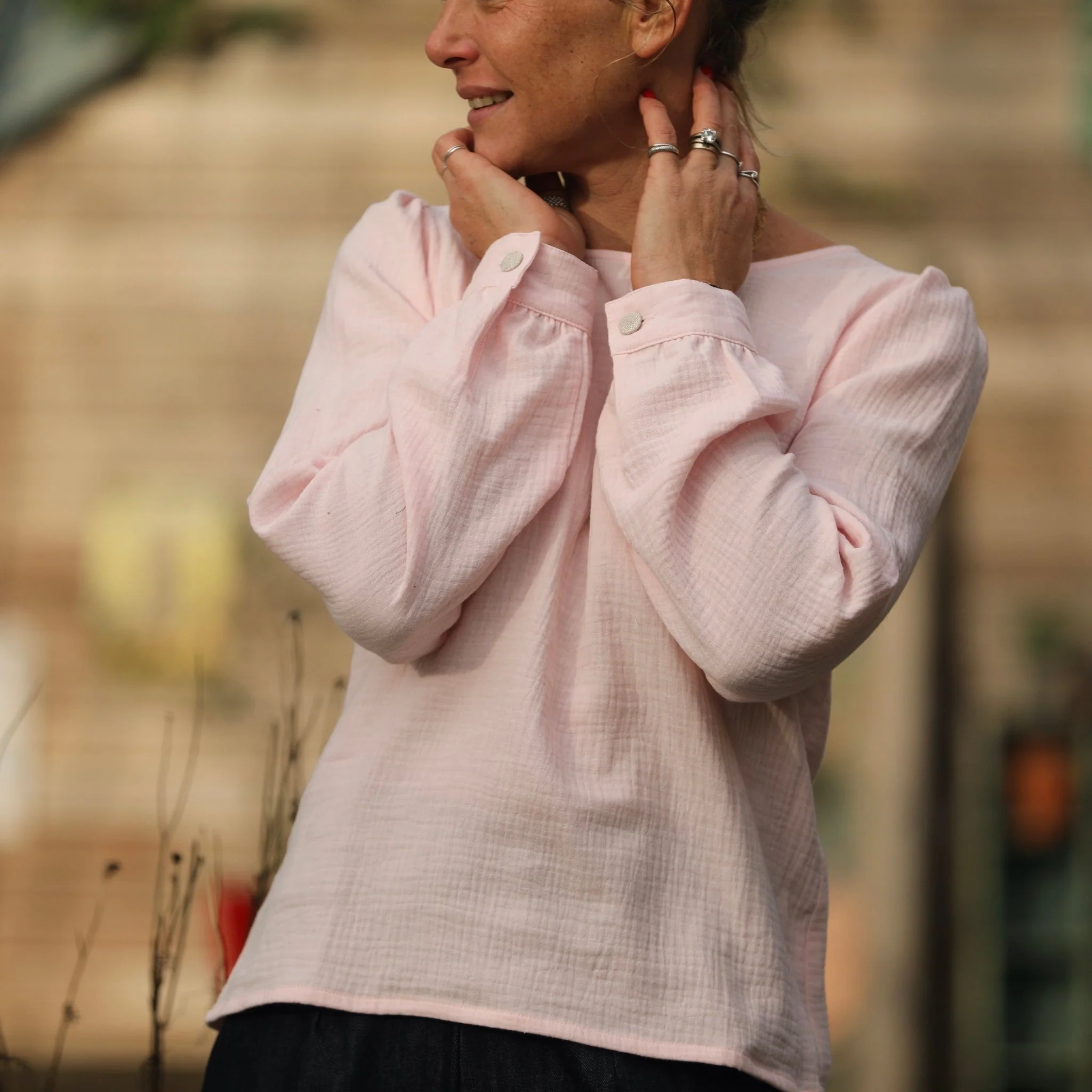Blouse Amarante - double gaze de coton rose poudré