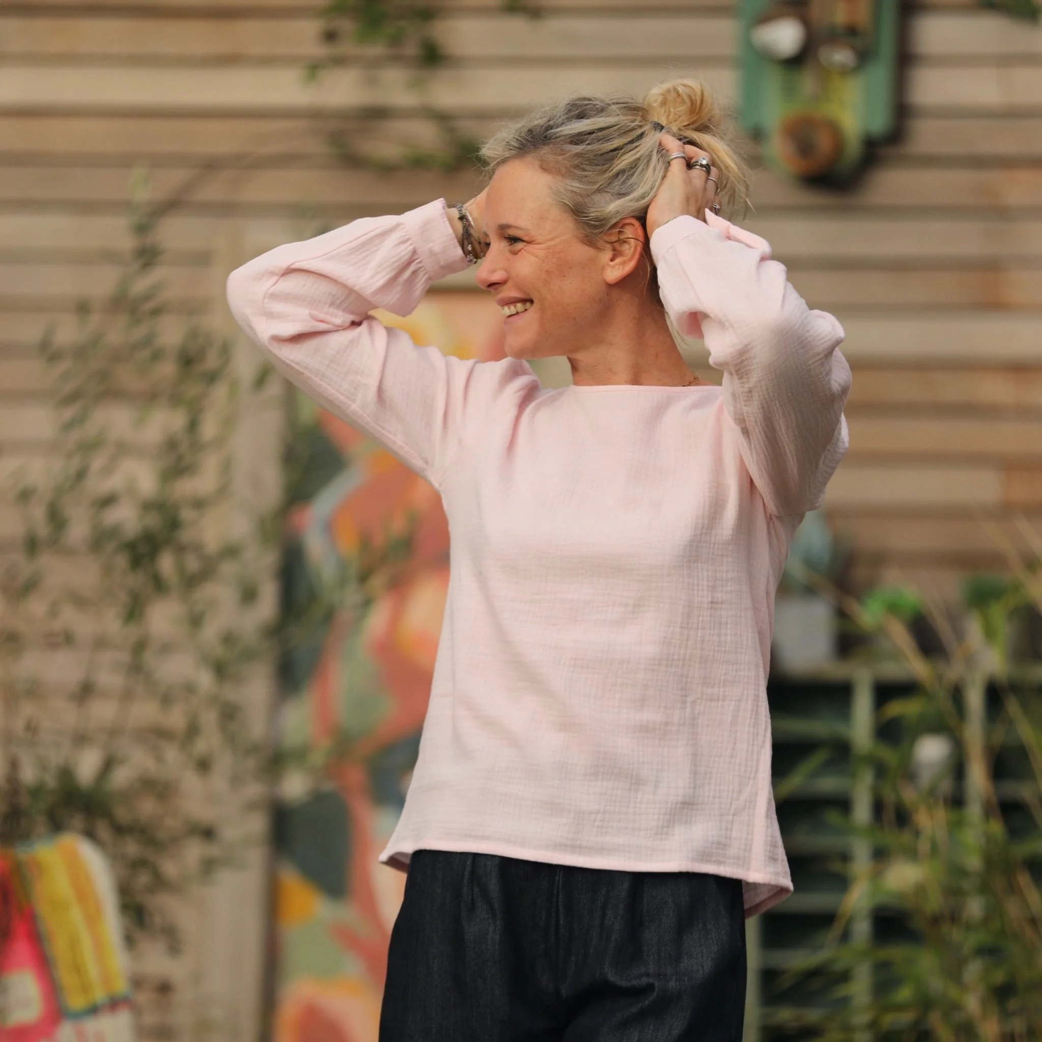 Blouse Amarante - double gaze de coton rose poudré - Image 3