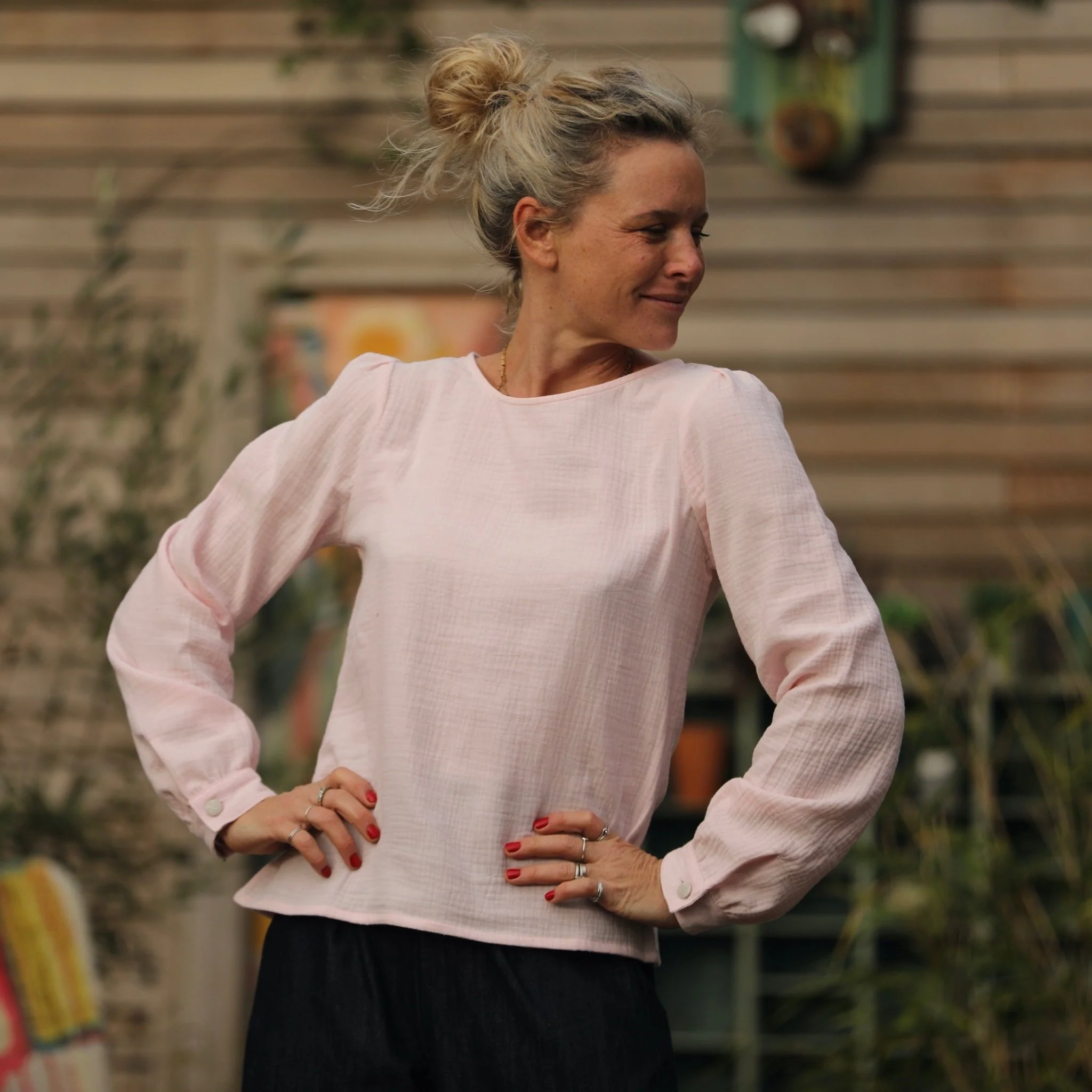 Blouse Amarante - double gaze de coton rose poudré - Image 6