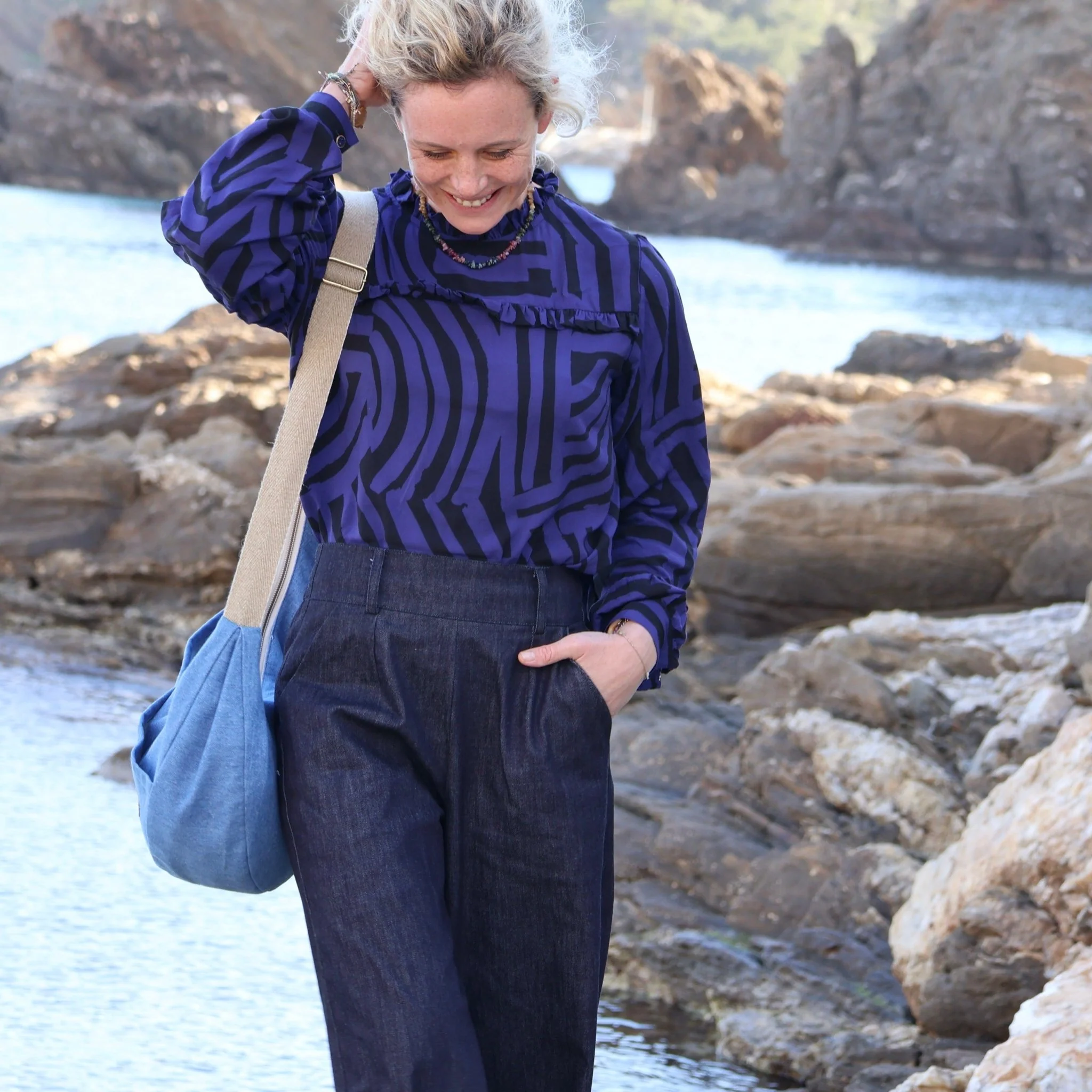 Blouse Léa - viscose géométrique indigo - Image 4