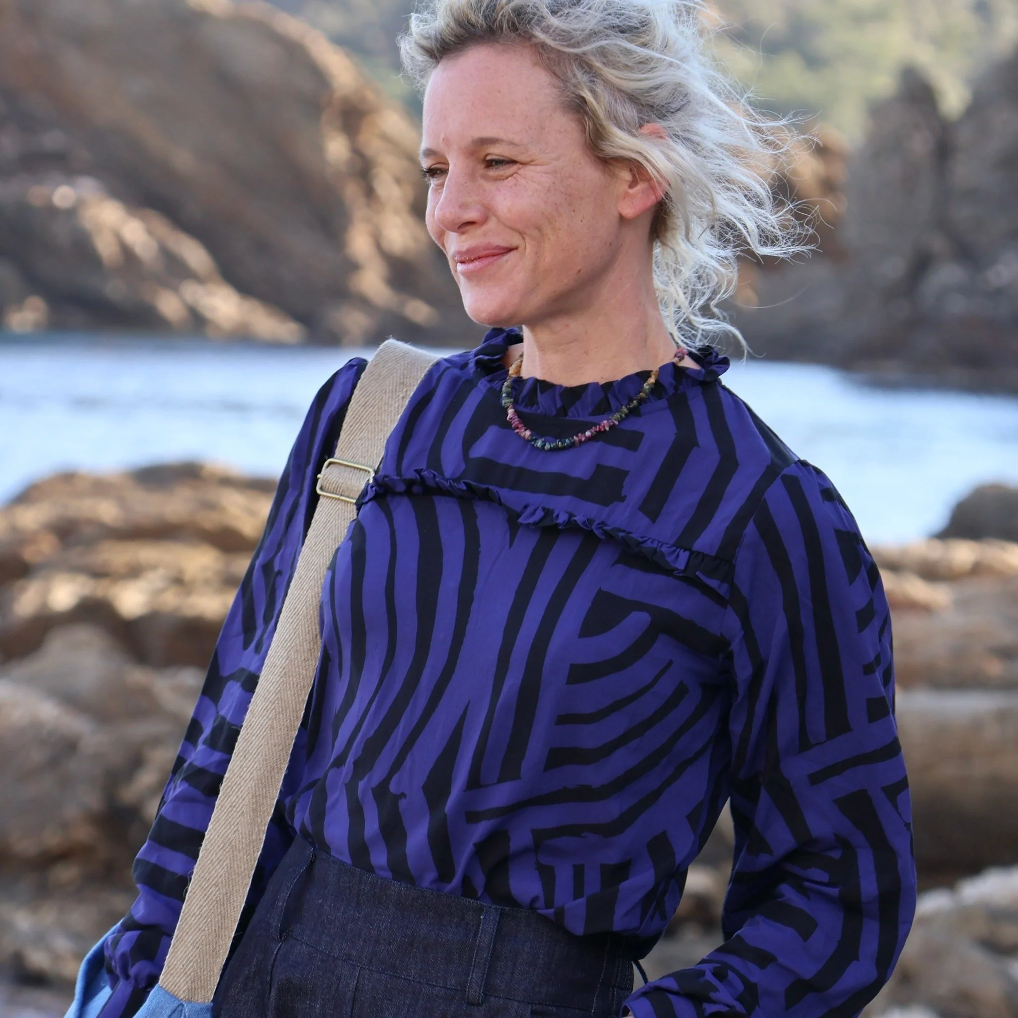 Blouse Léa - viscose géométrique indigo - Image 5