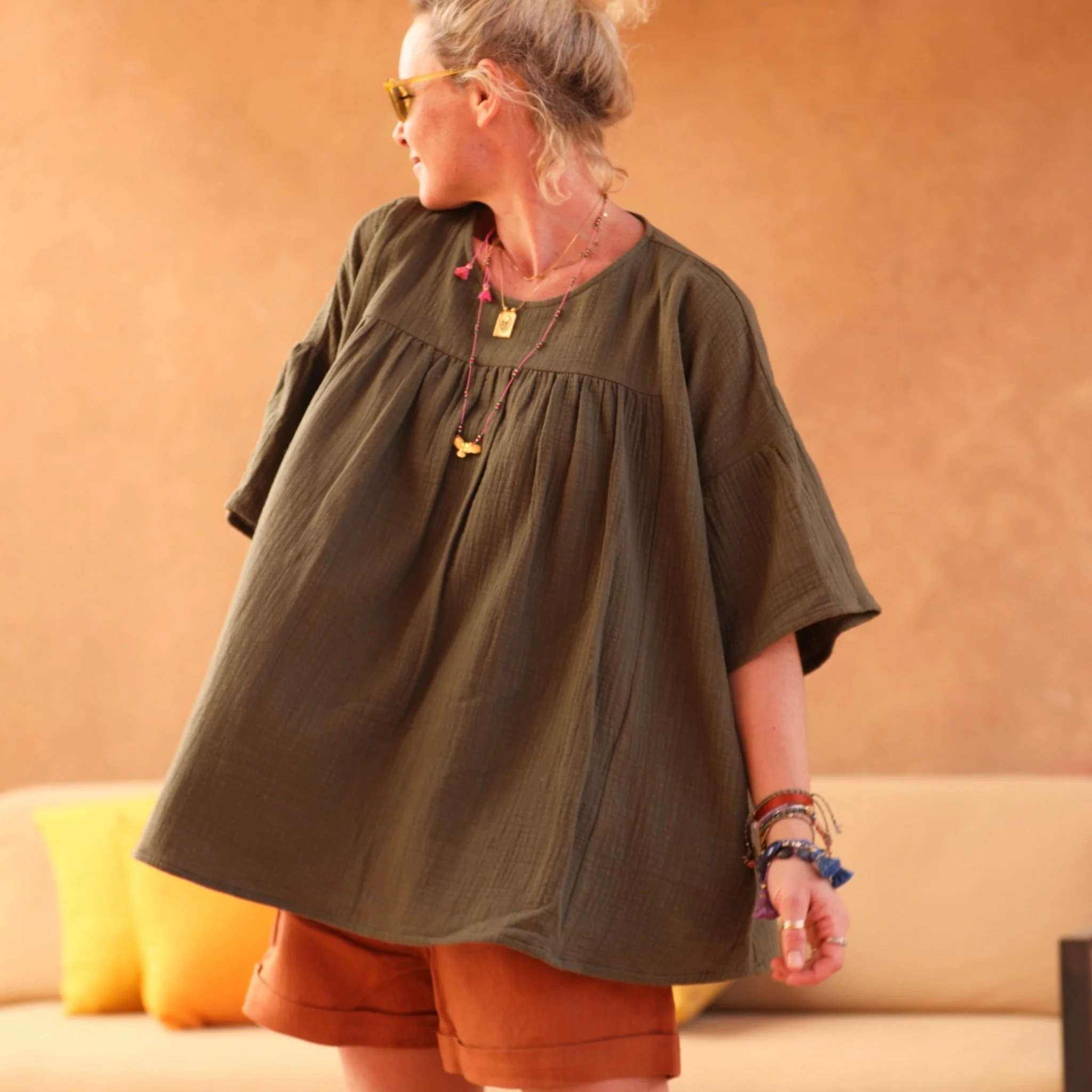 Blouse Léopoldine - armuré/gaze de coton kaki - Image 5