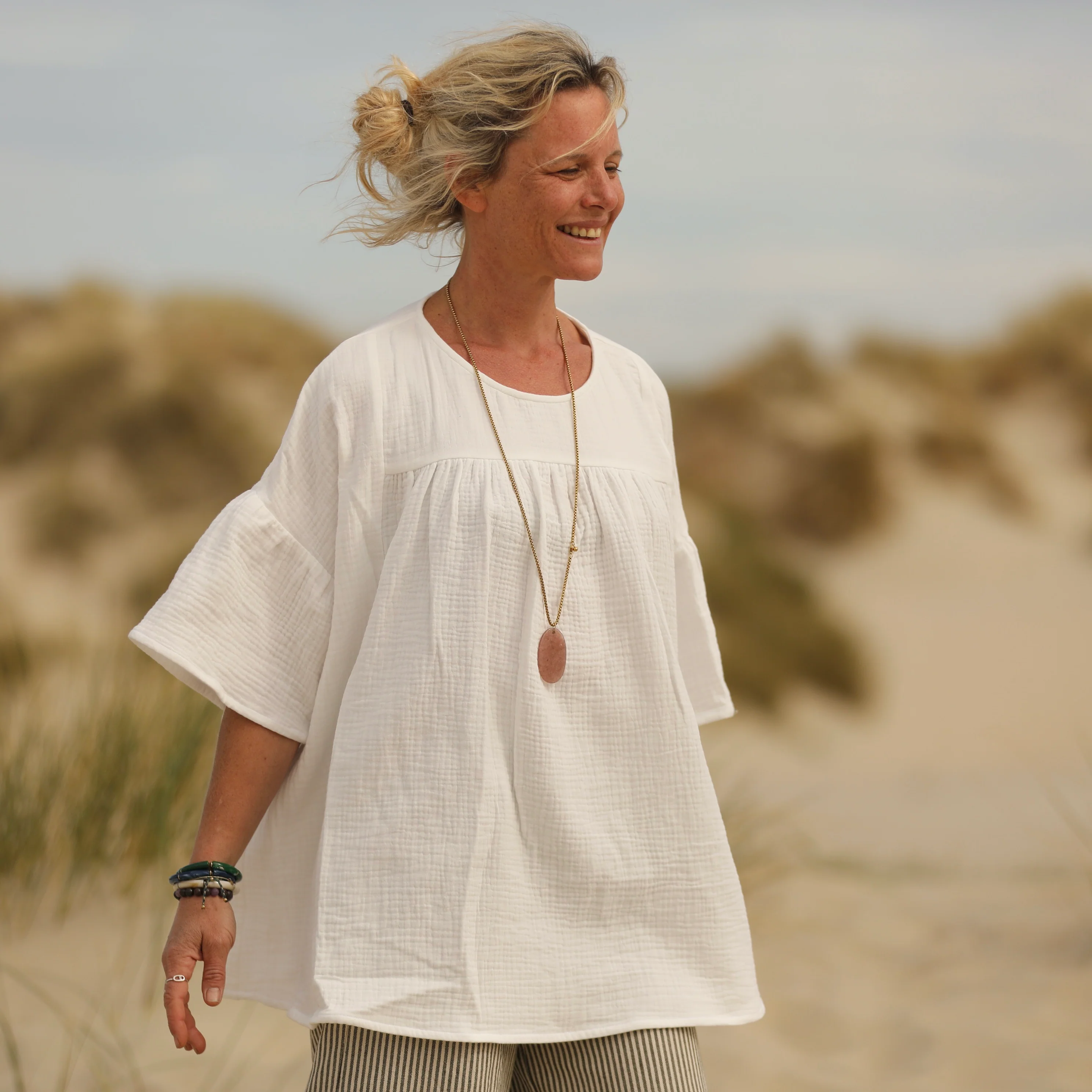 Blouse Léopoldine - double gaze de coton blanche - Image 5