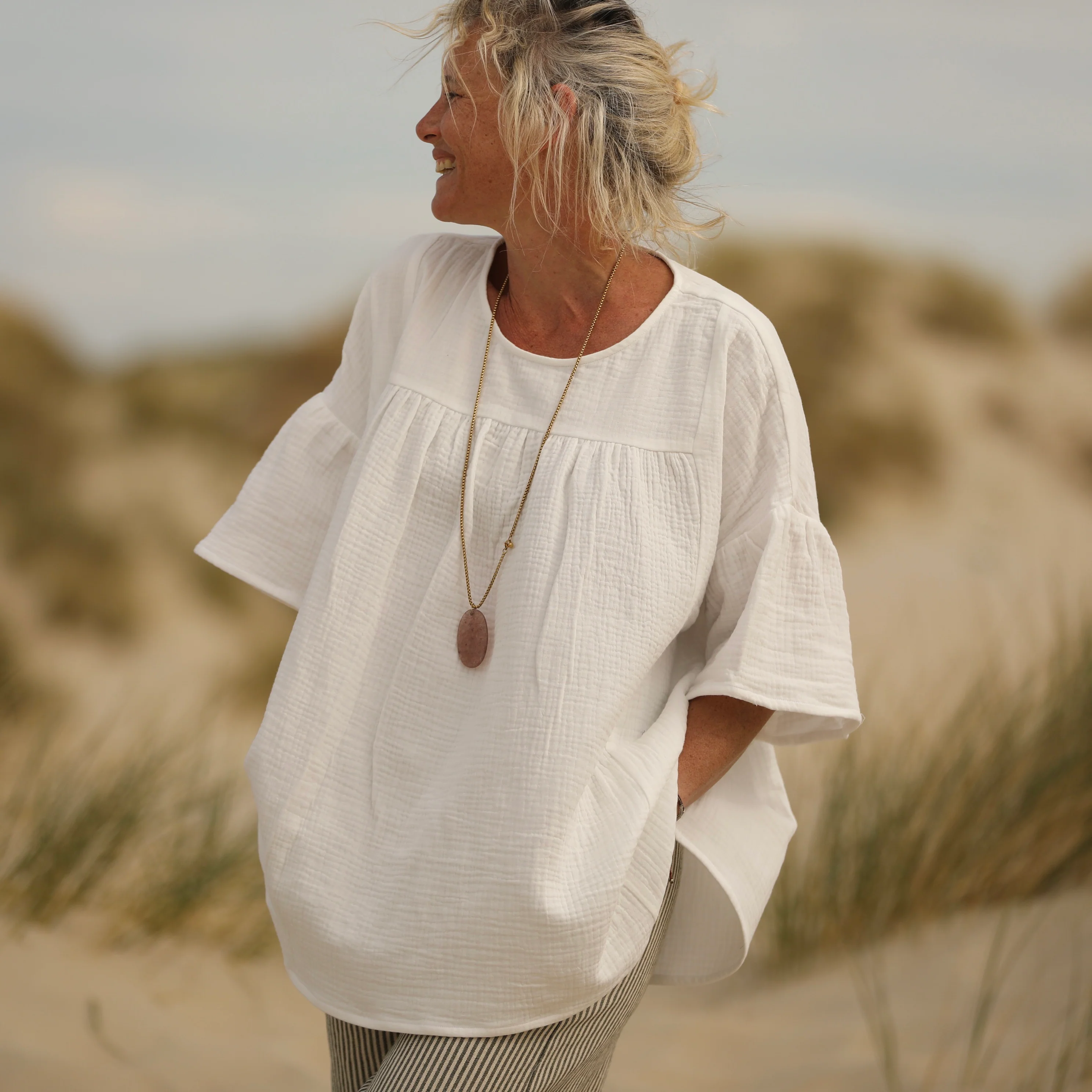 Blouse Léopoldine - double gaze de coton blanche - Image 6