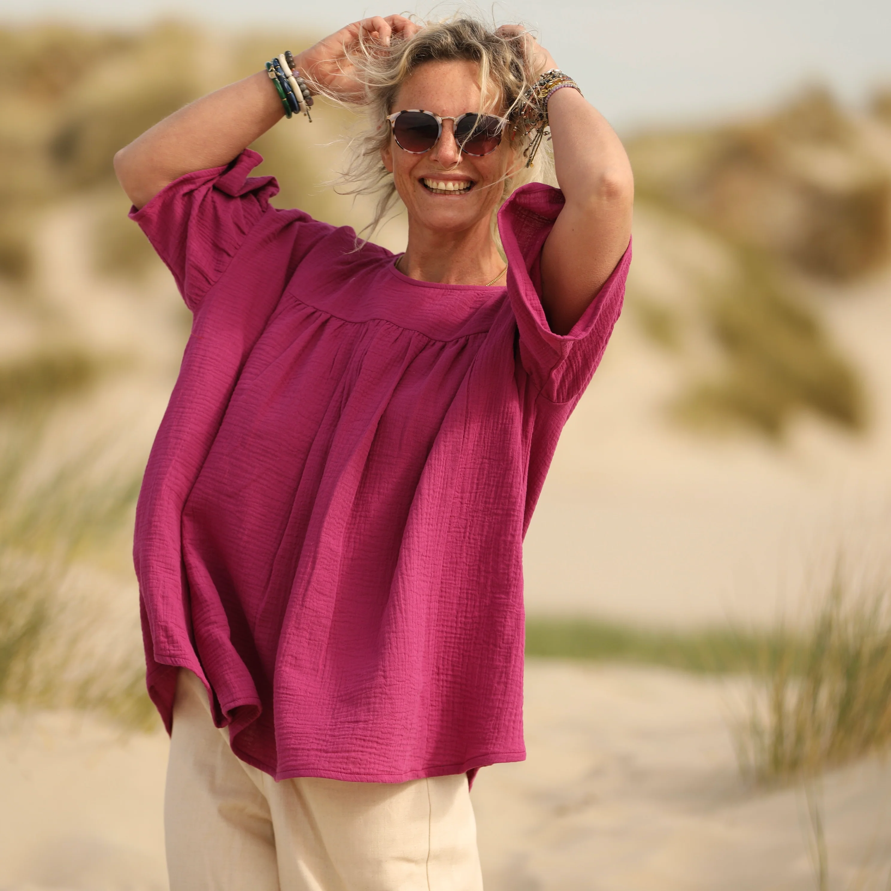 Blouse Léopoldine - double gaze de coton bougainvilier - Image 4