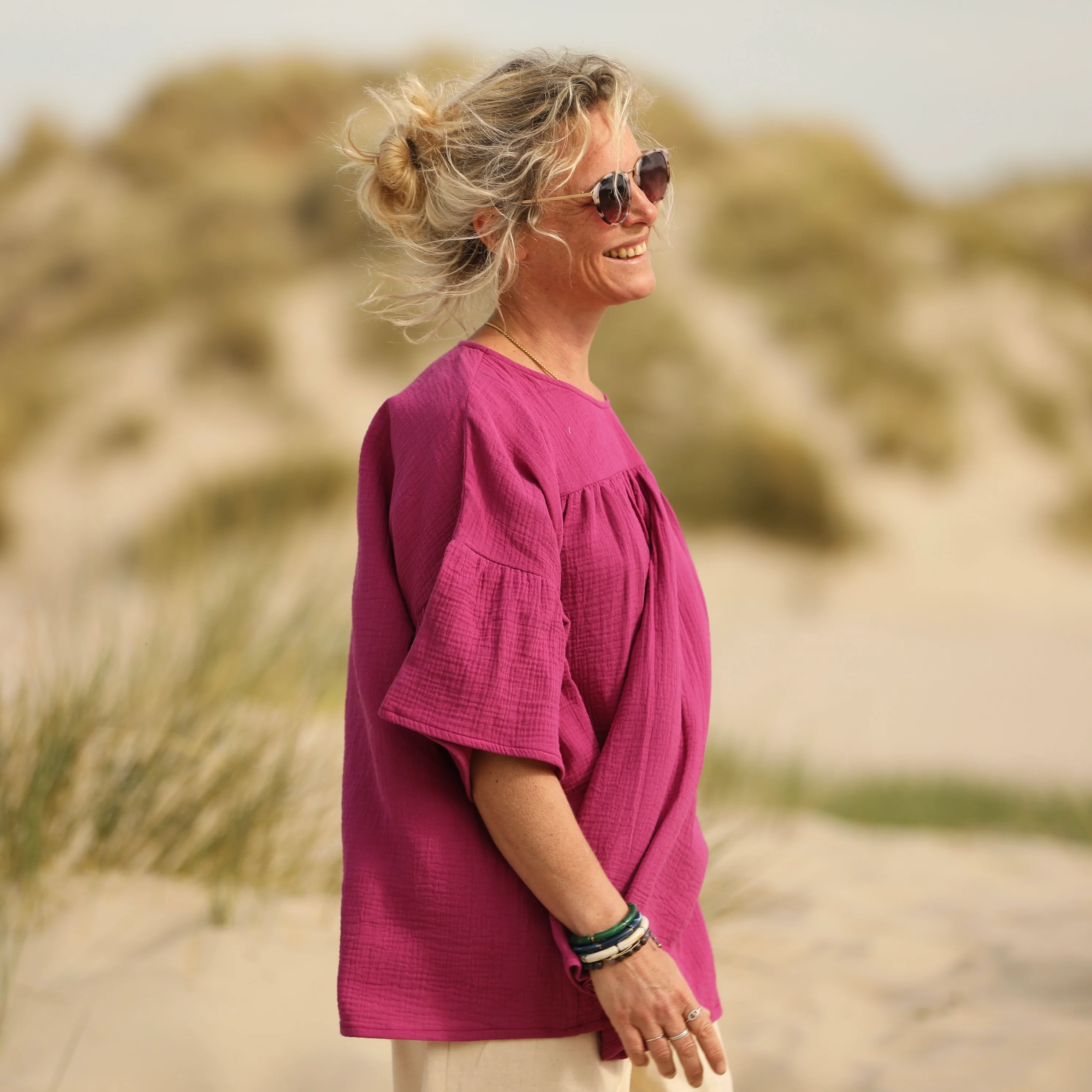 Blouse Léopoldine - double gaze de coton bougainvilier - Image 5