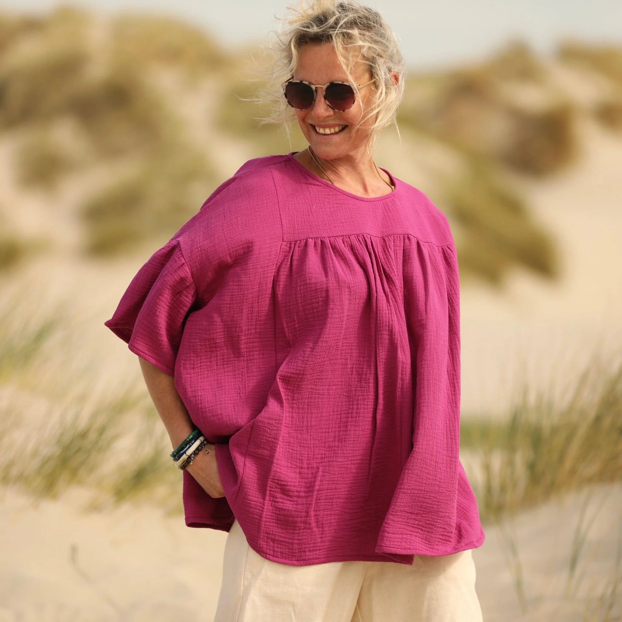Blouse Léopoldine - double gaze de coton bougainvilier - Image 6
