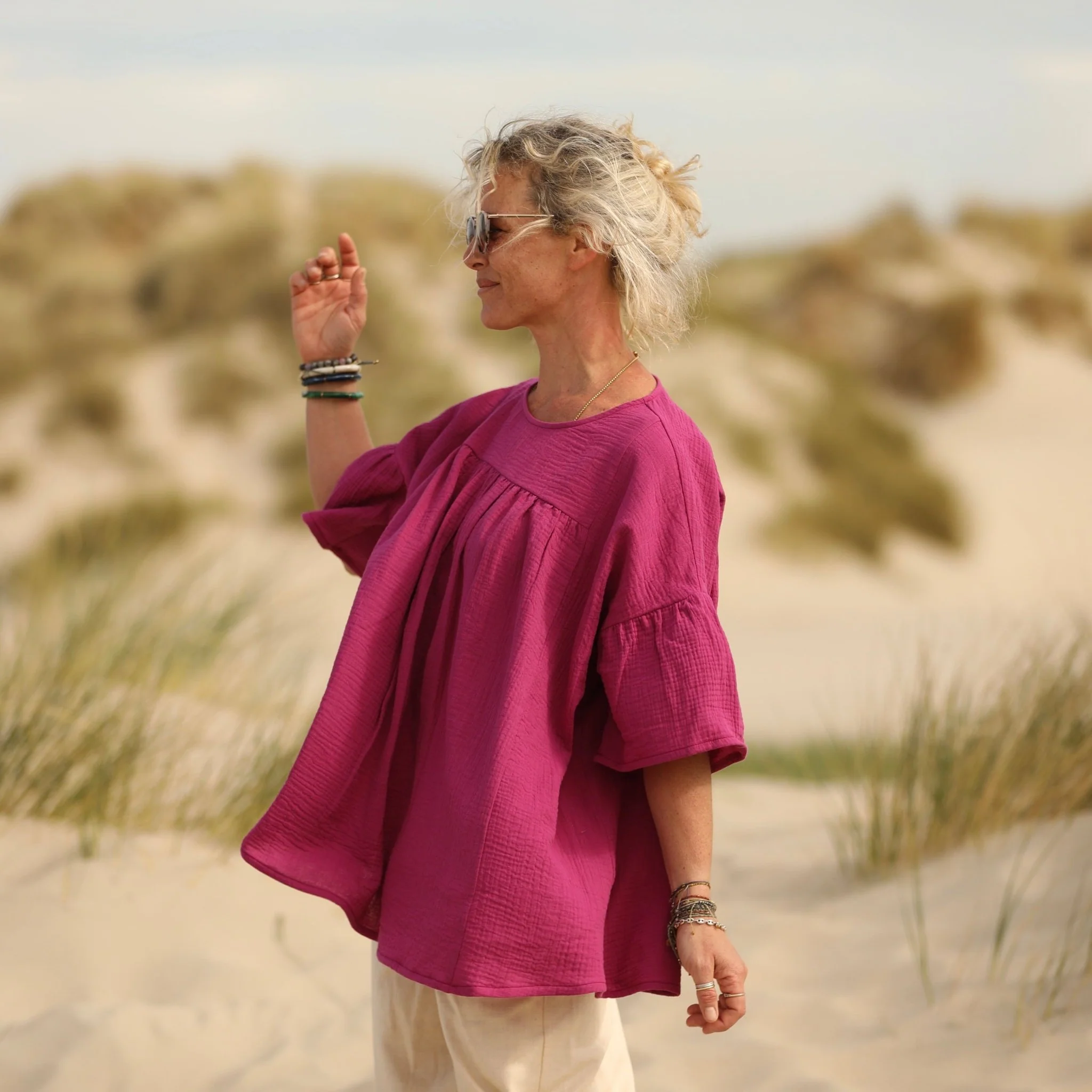Blouse Léopoldine - double gaze de coton bougainvilier - Image 7
