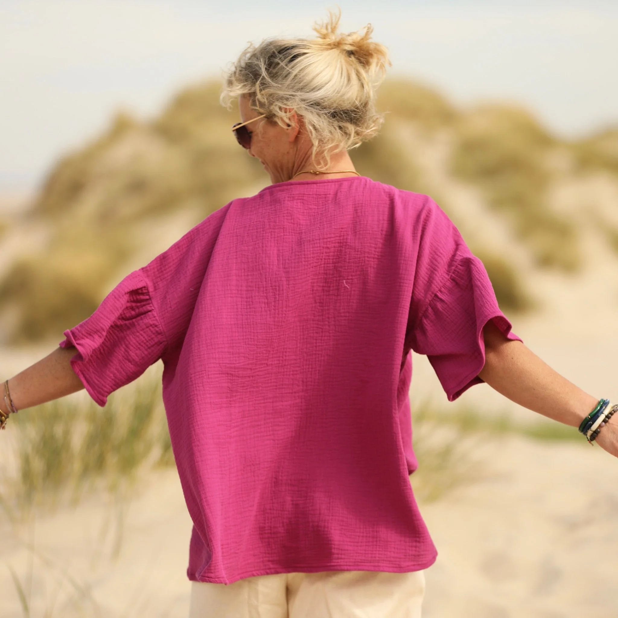 Blouse Léopoldine - double gaze de coton bougainvilier - Image 8
