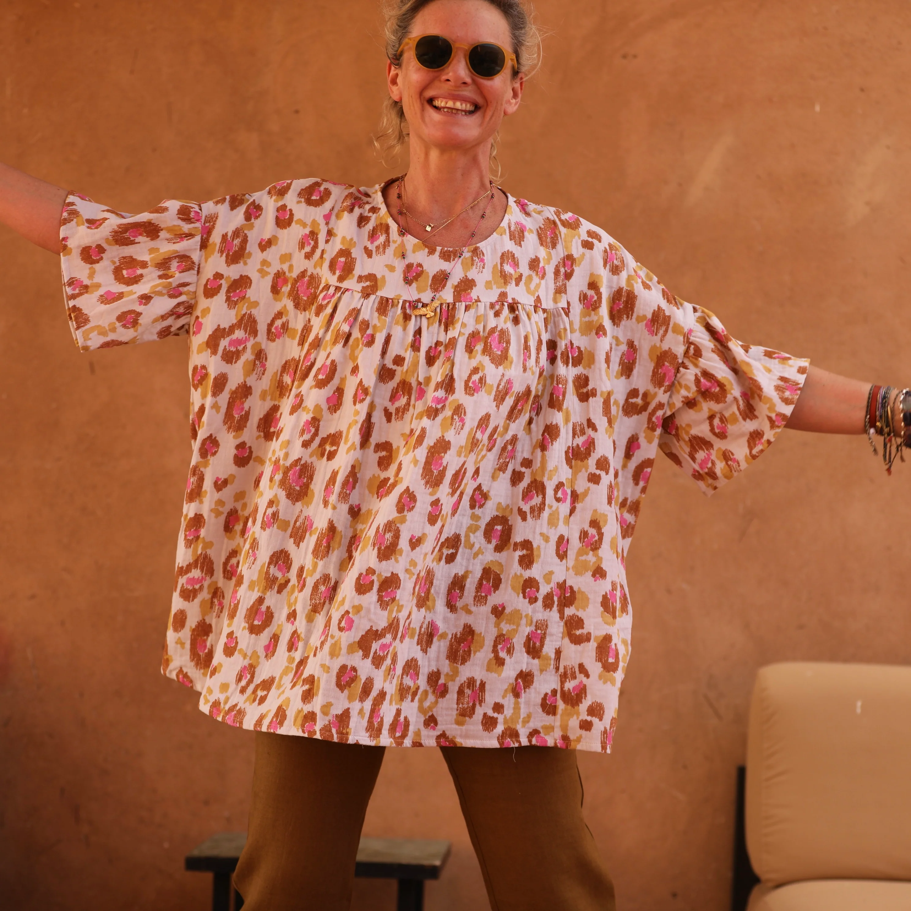 Blouse Léopoldine - double gaze de coton Instinct Rosé - Image 5