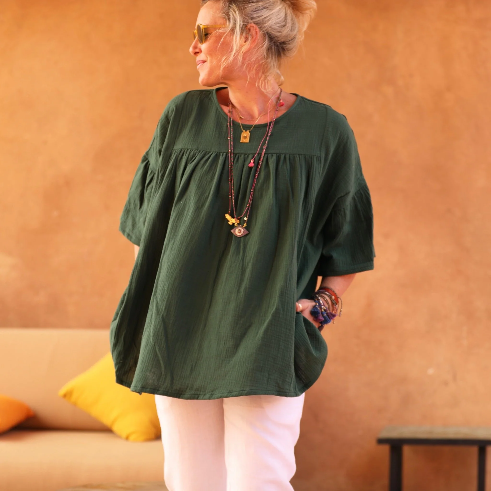 Blouse Léopoldine - double gaze de coton vert printemps