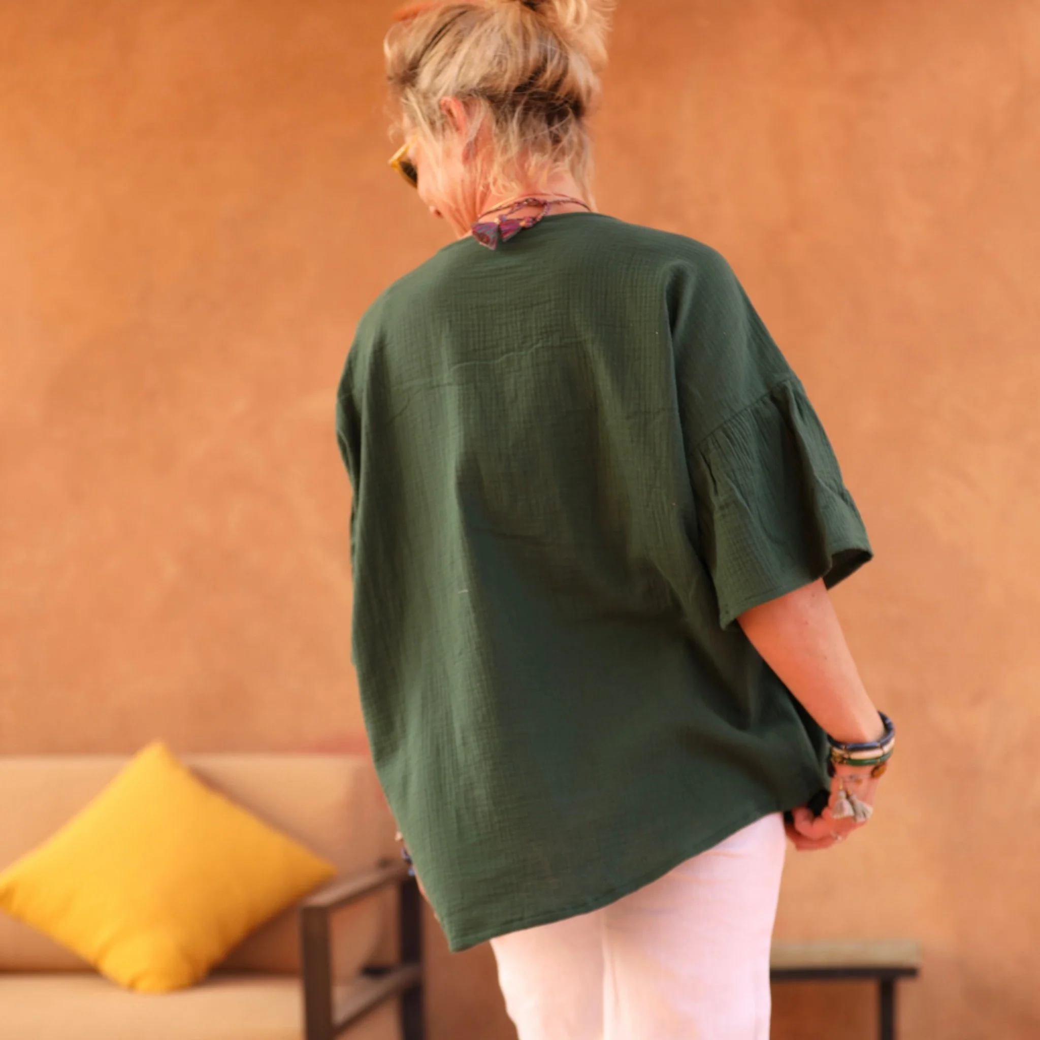 Blouse Léopoldine - double gaze de coton vert printemps - Image 4