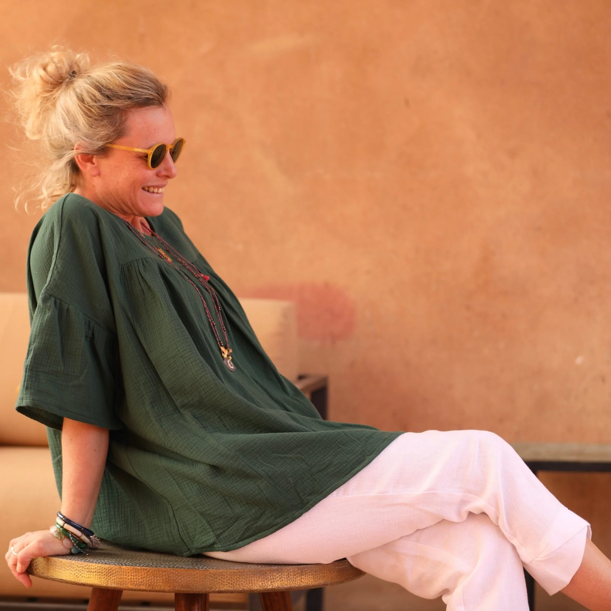 Blouse Léopoldine - double gaze de coton vert printemps - Image 6