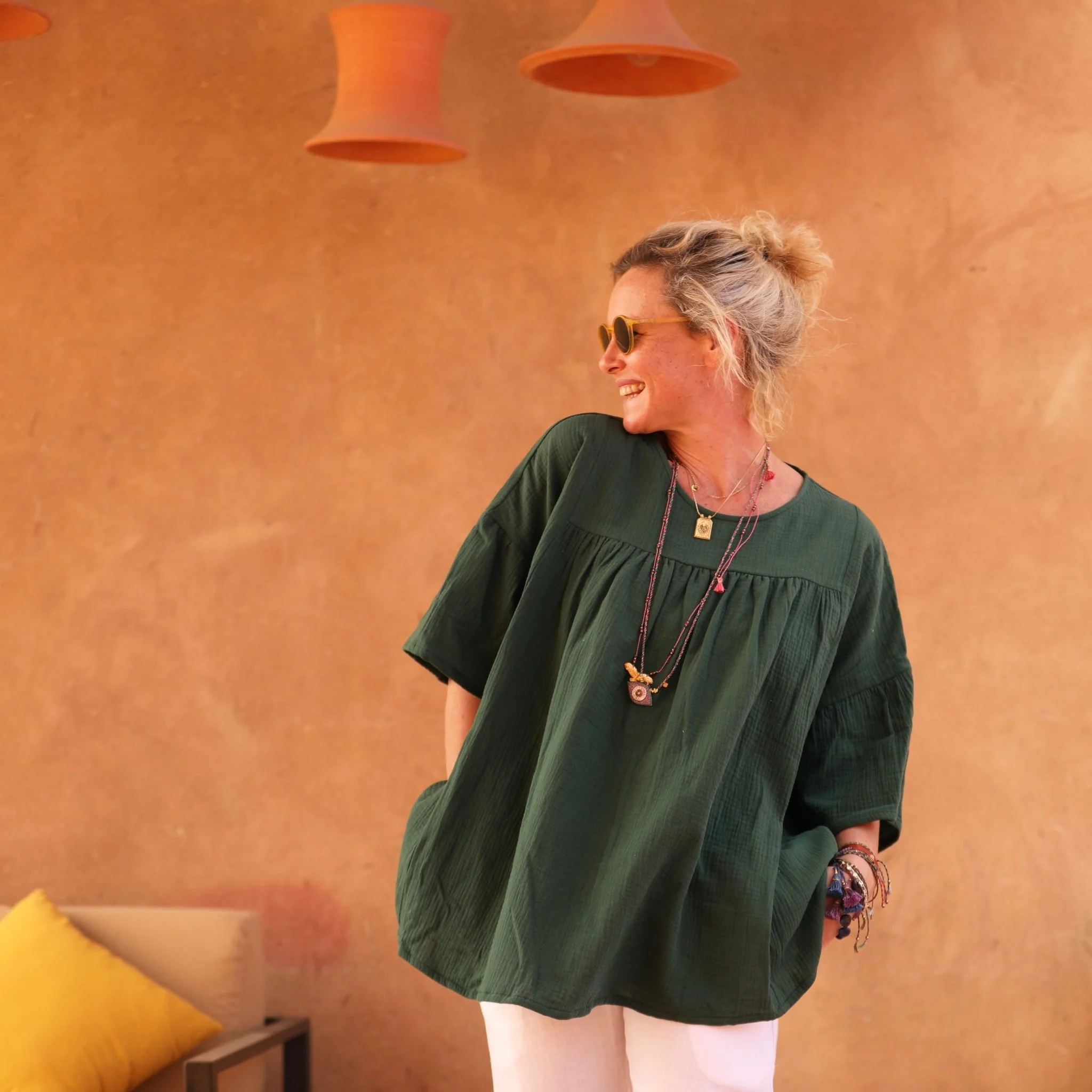 Blouse Léopoldine - double gaze de coton vert printemps - Image 9