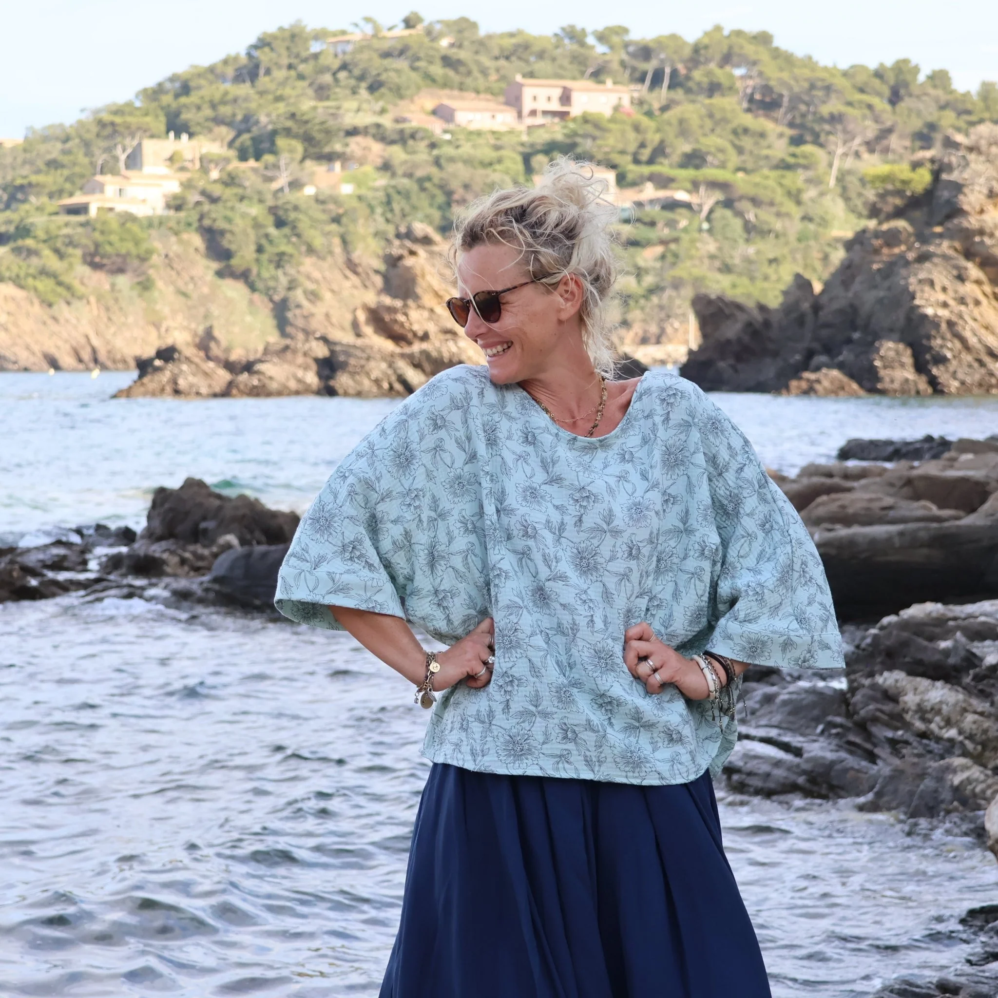 Blouse Nao - double gaze de coton vert pastel fleuri - Image 5