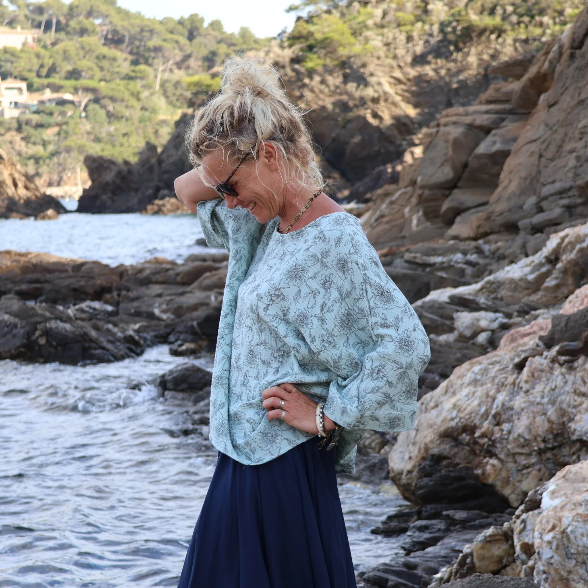 Blouse Nao - double gaze de coton vert pastel fleuri - Image 8