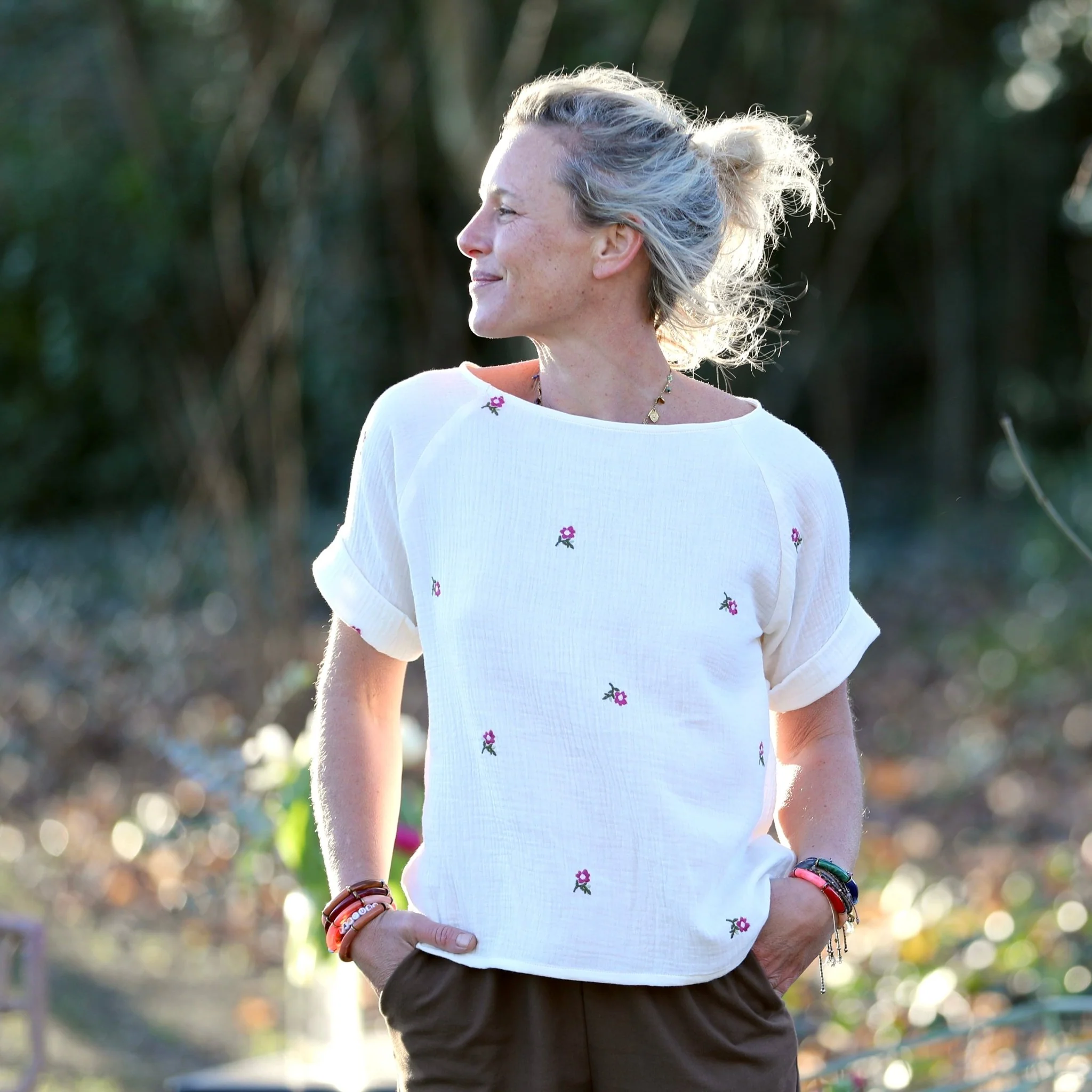 Blouse  Romy – Double gaze de coton blanc cassé églantine - Image 5