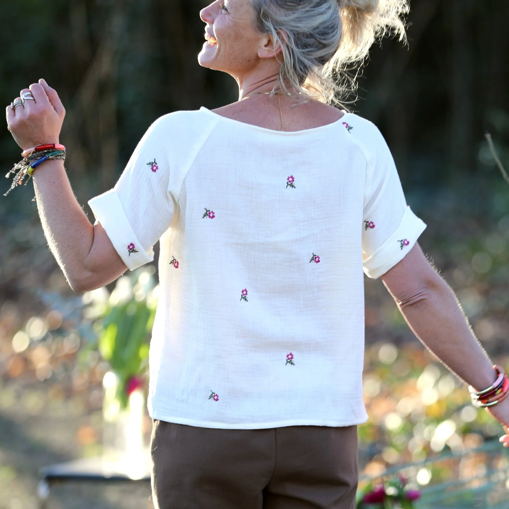 Blouse  Romy – Double gaze de coton blanc cassé églantine - Image 6