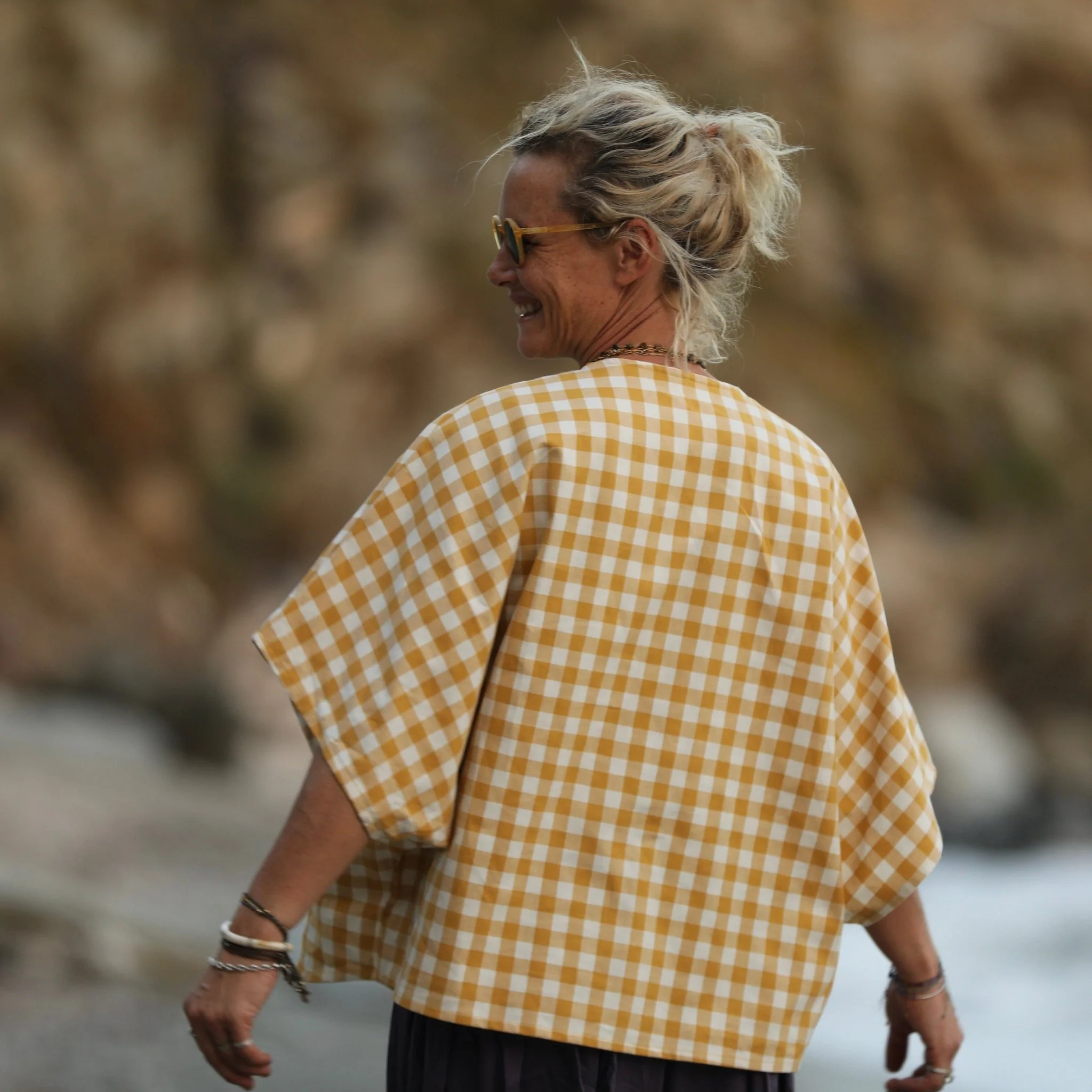 Blouse Yoko - coton carreaux ocre - Image 3