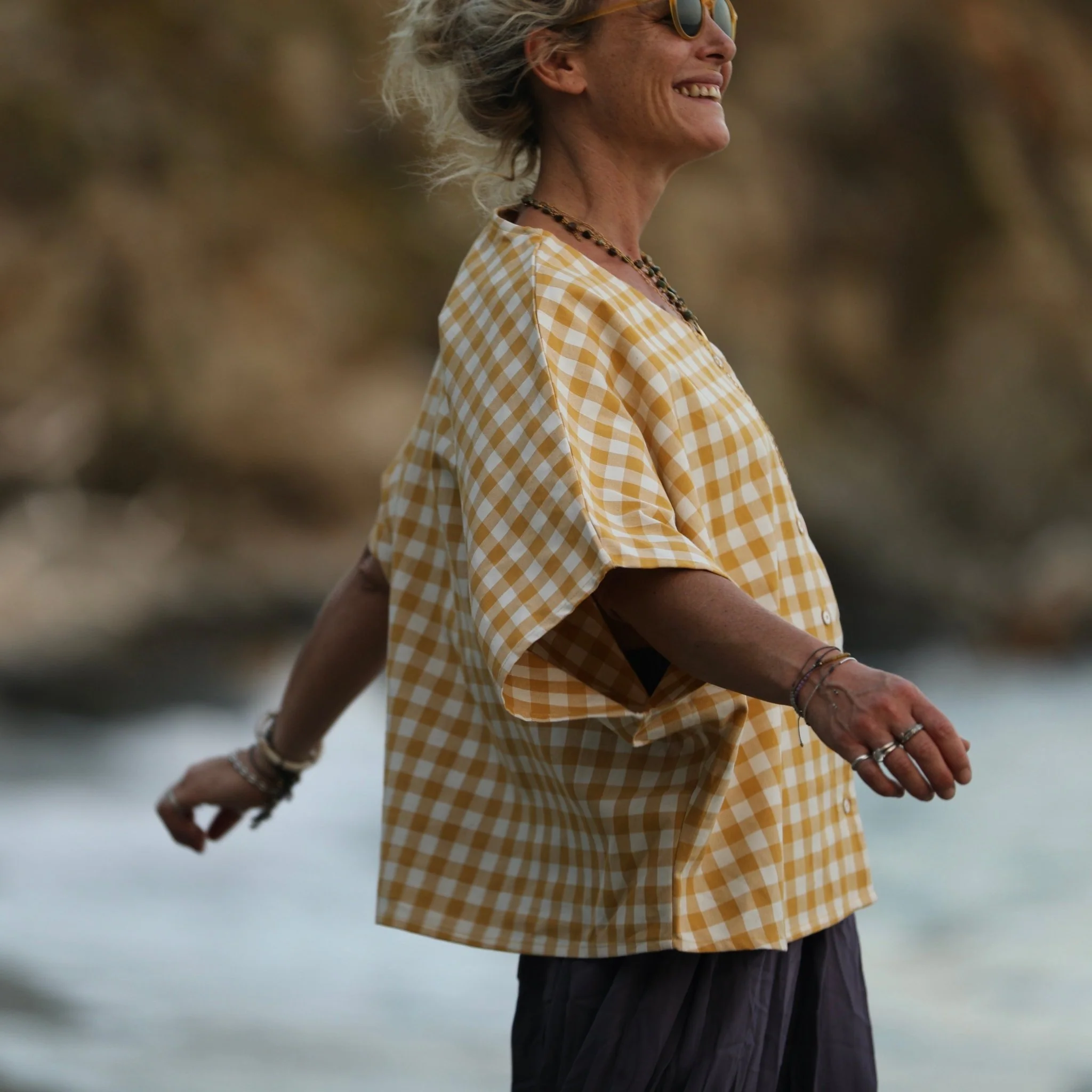 Blouse Yoko - coton carreaux ocre - Image 4