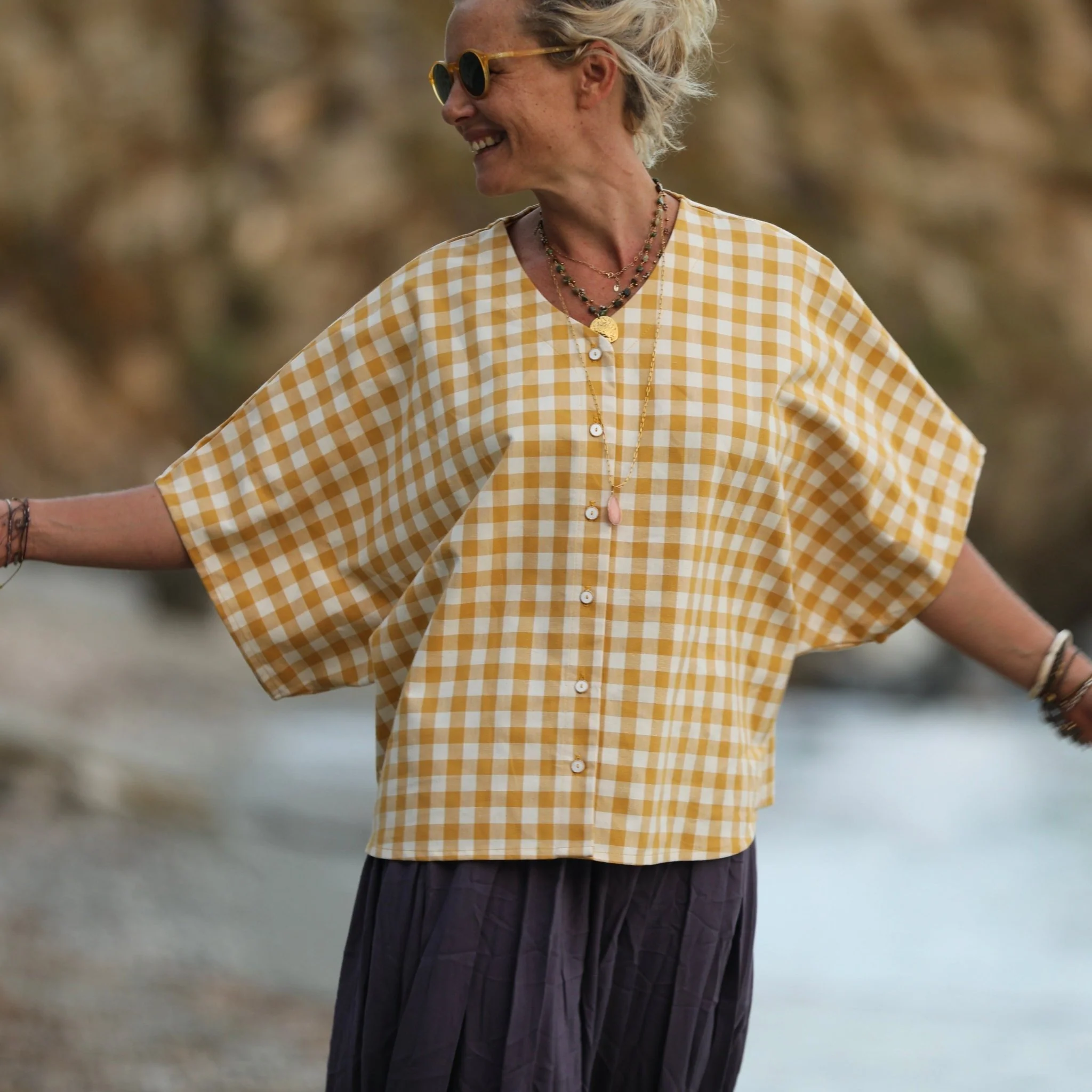 Blouse Yoko - coton carreaux ocre - Image 5