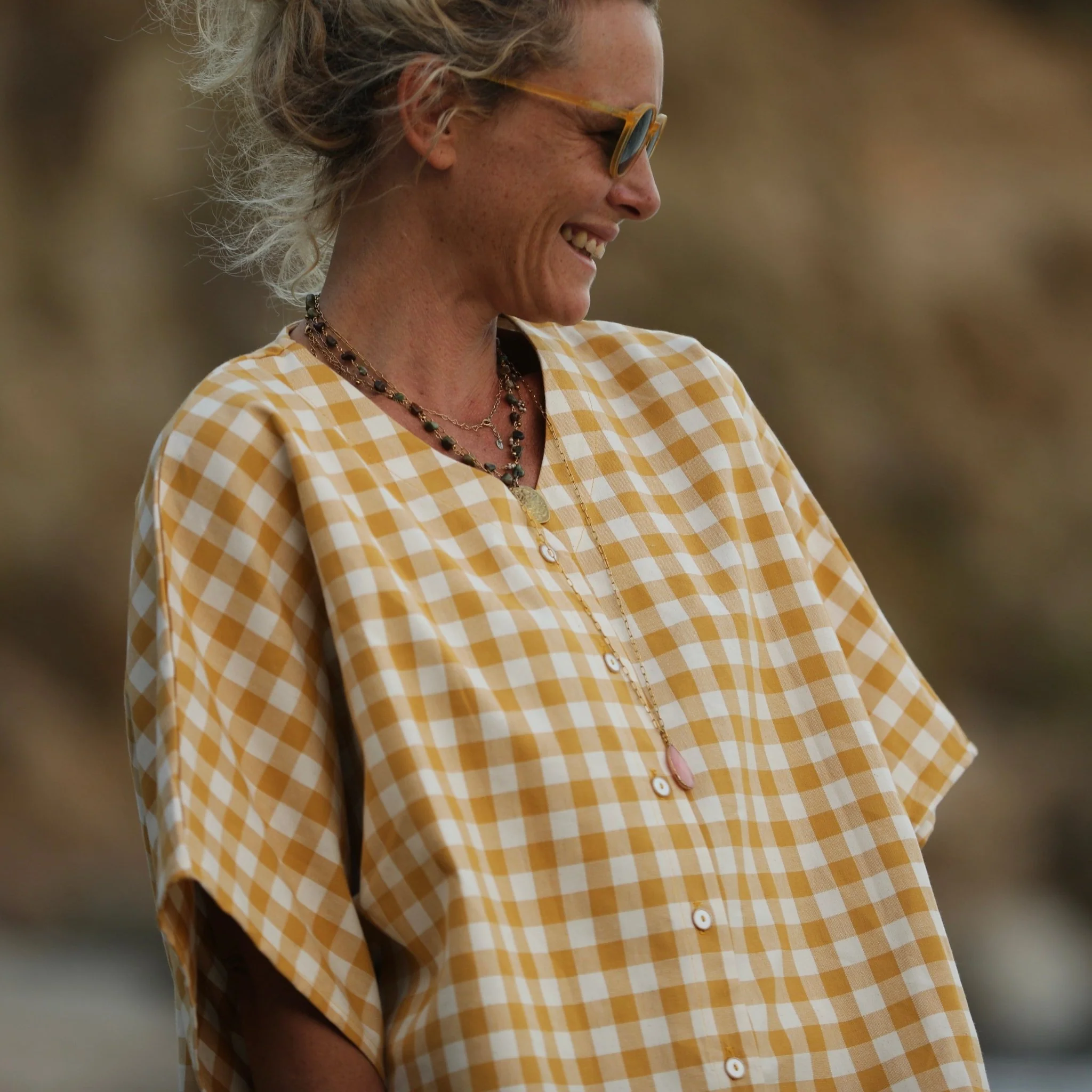 Blouse Yoko - coton carreaux ocre - Image 6