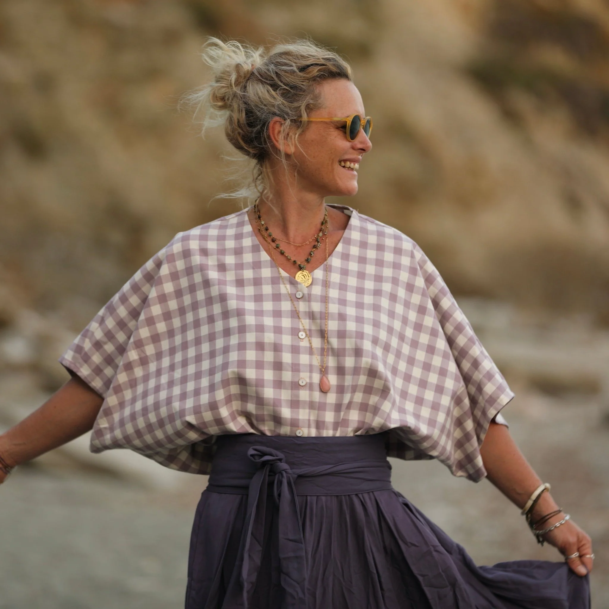 Blouse Yoko - coton carreaux lavande - Image 6