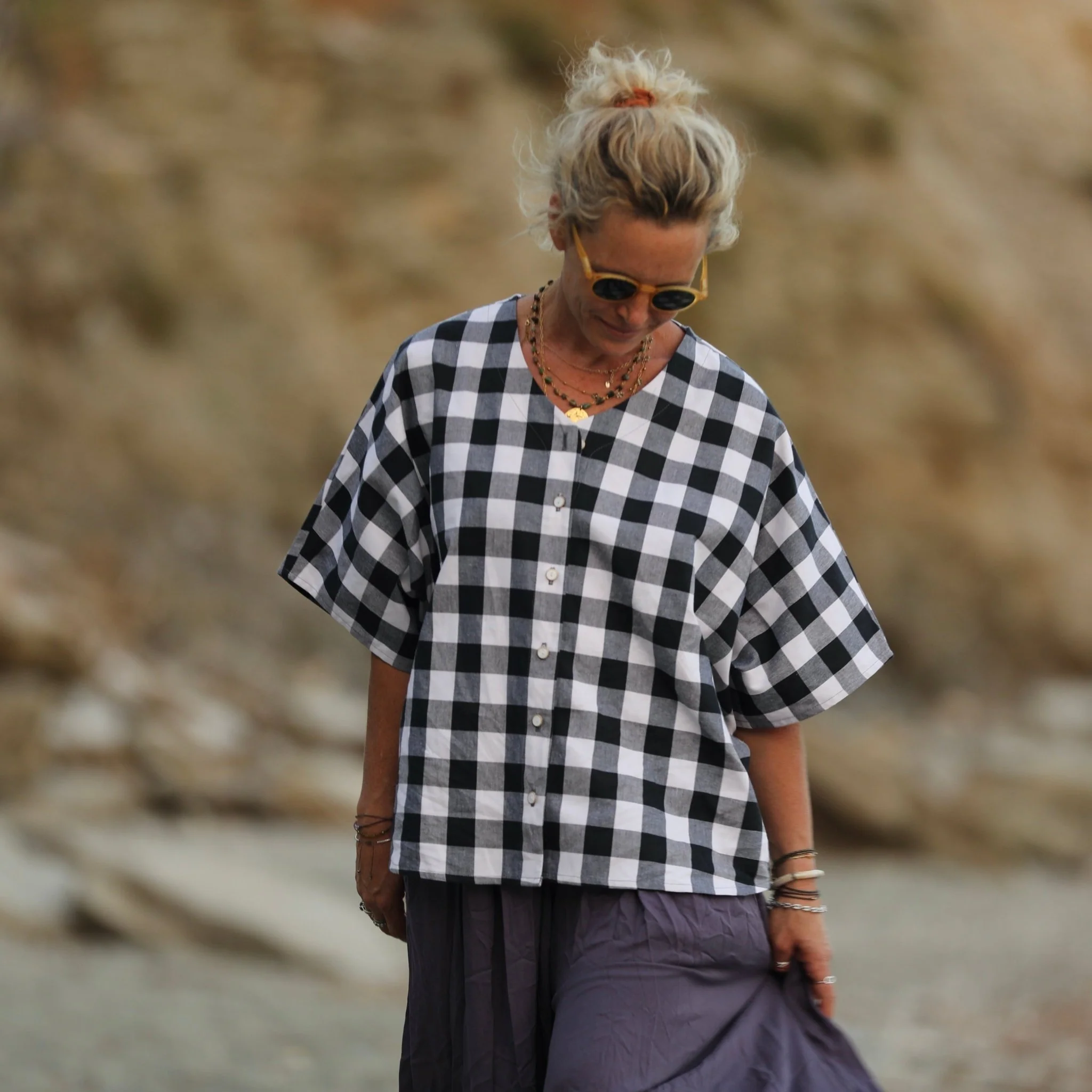 Blouse Yoko - coton carreaux noir/blanc - Image 5