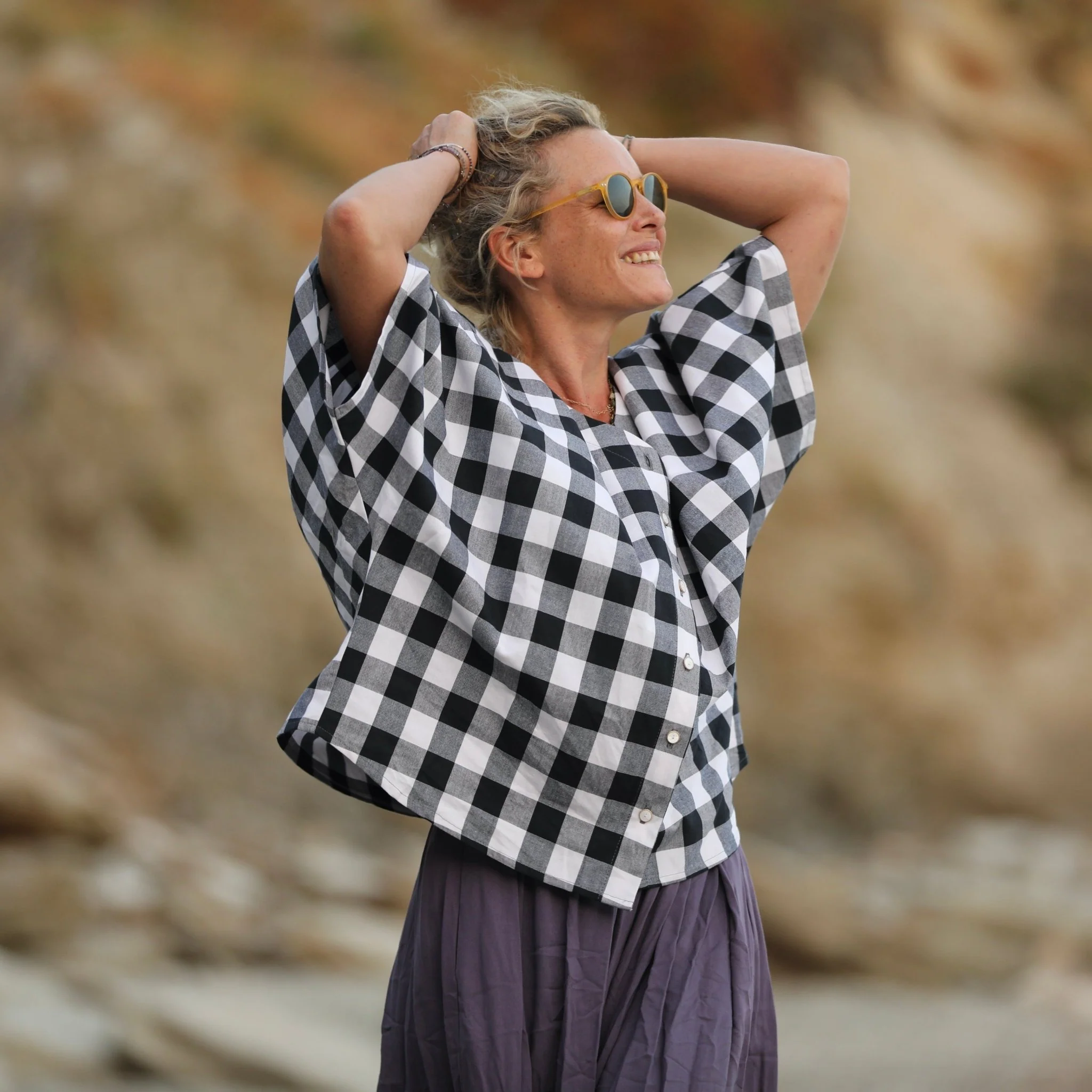 Blouse Yoko - coton carreaux noir/blanc - Image 7