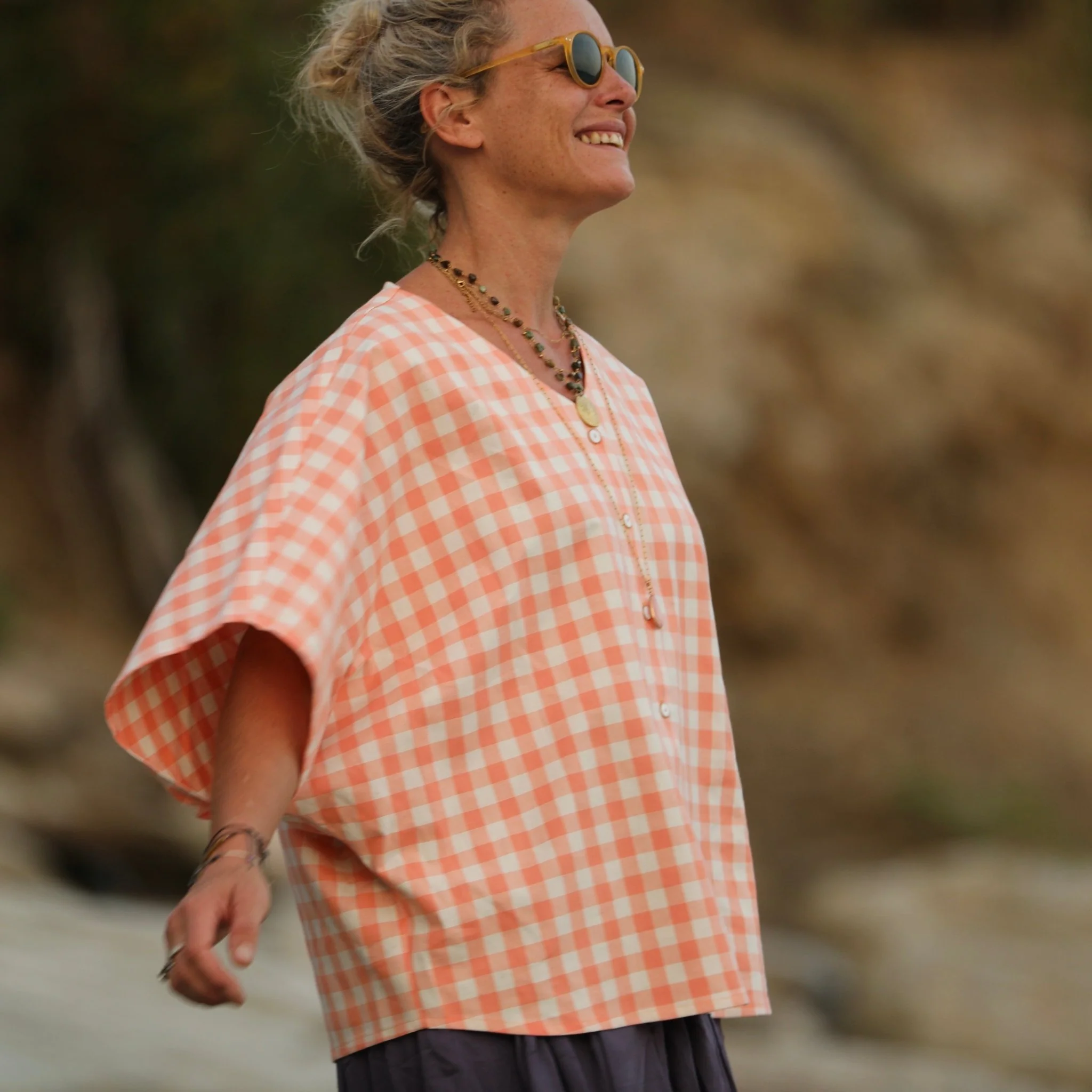Blouse Yoko - coton carreaux orange