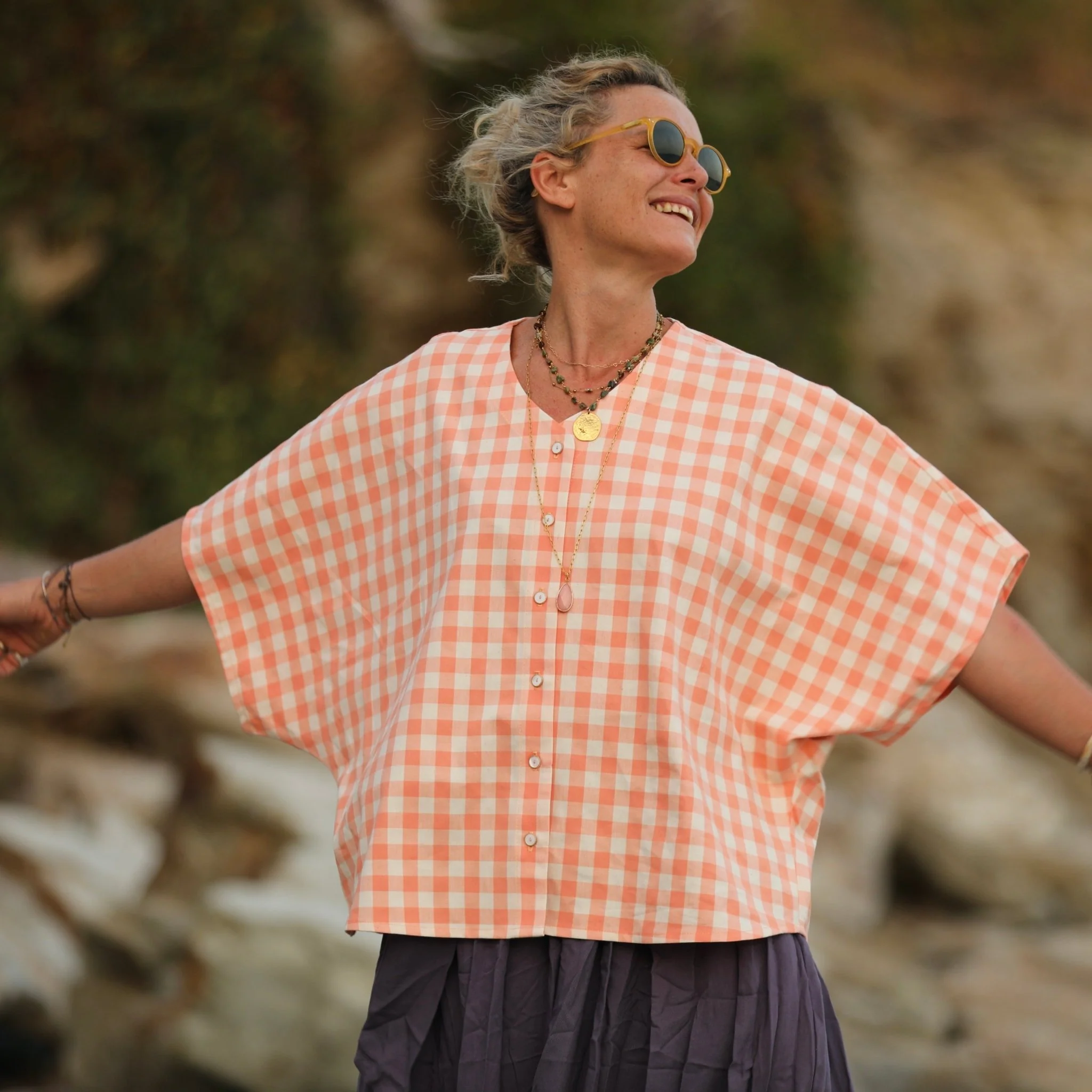 Blouse Yoko - coton carreaux orange - Image 5