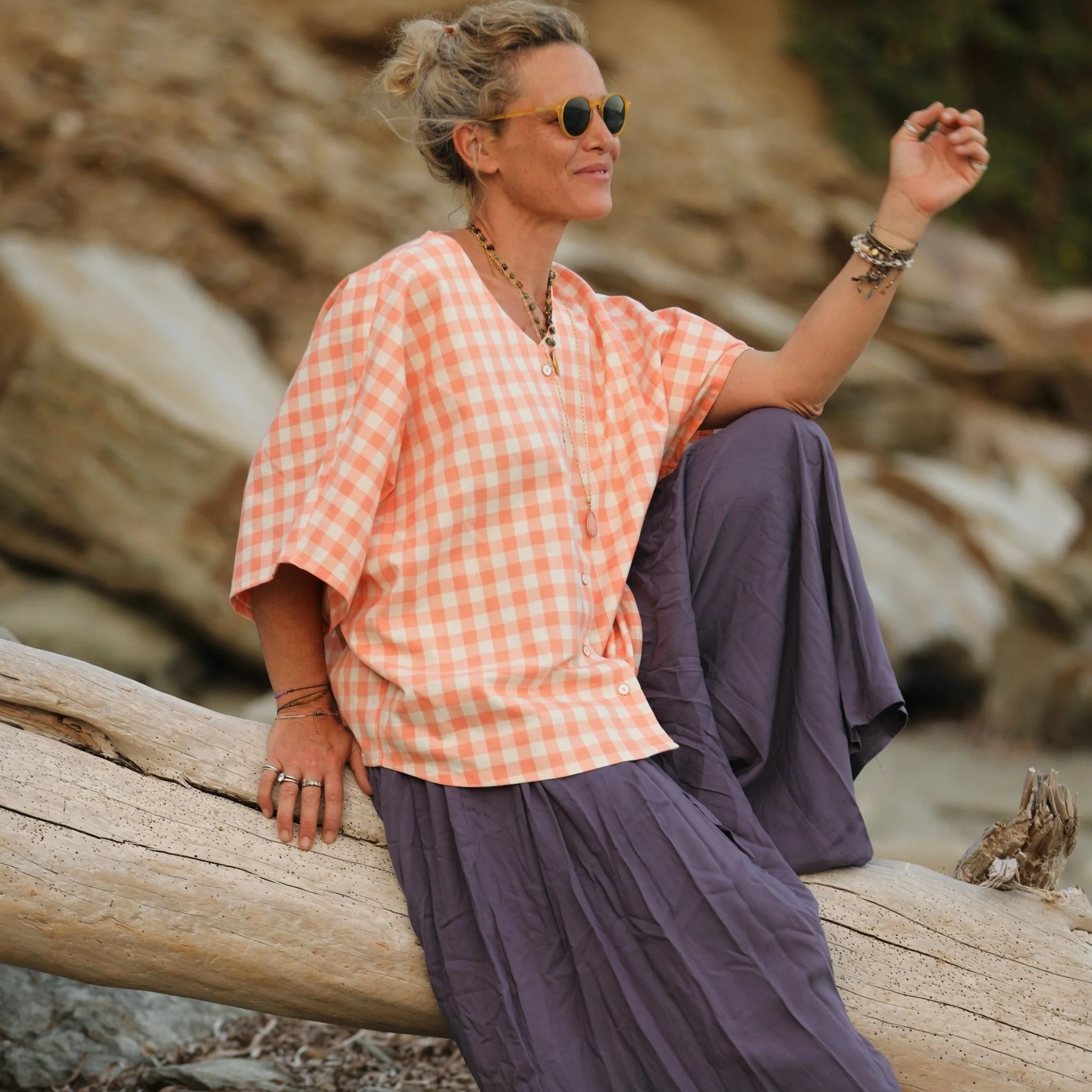 Blouse Yoko - coton carreaux orange - Image 6
