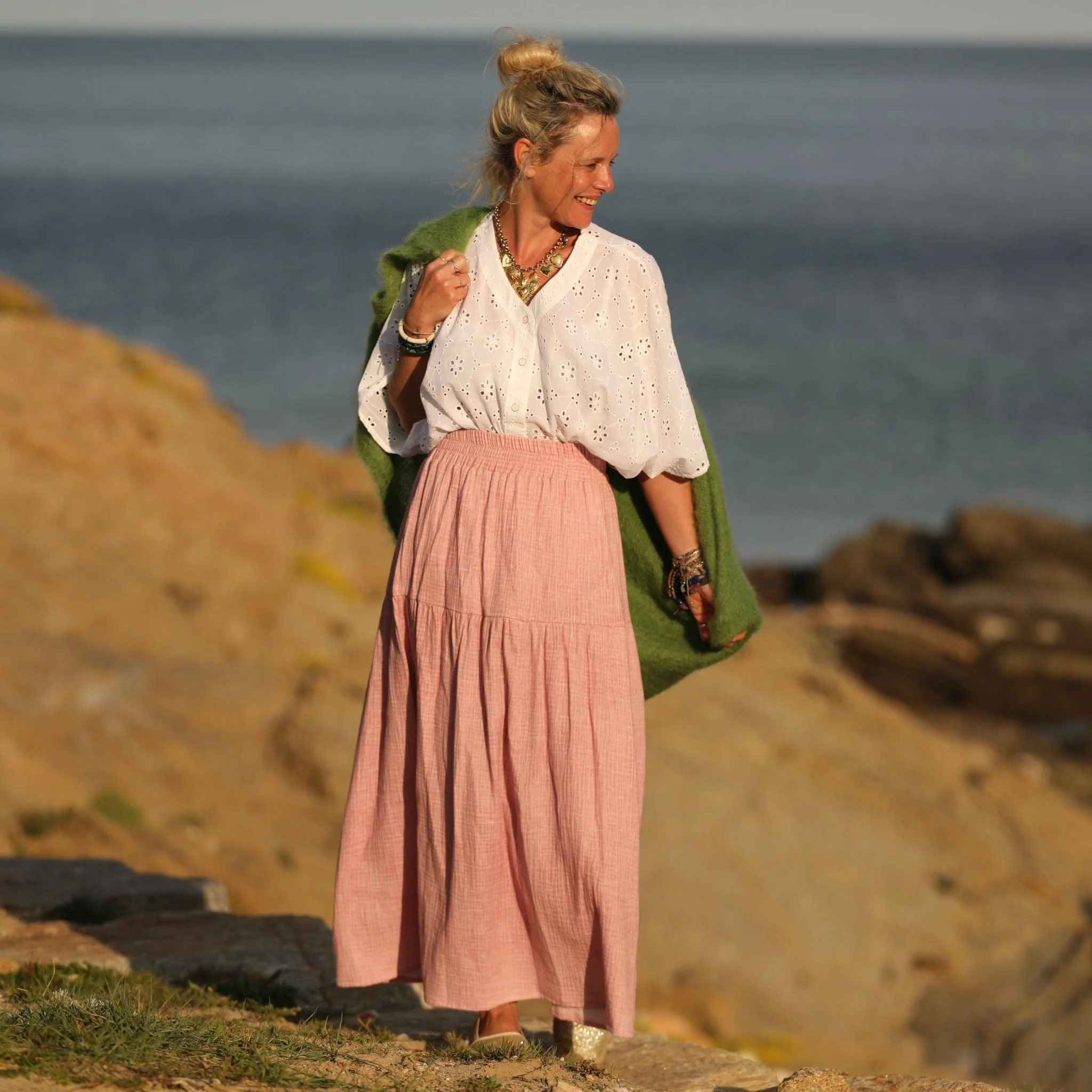 Blouse Yoko - voile de coton brodé blanc cassé pâquerettes - Image 12
