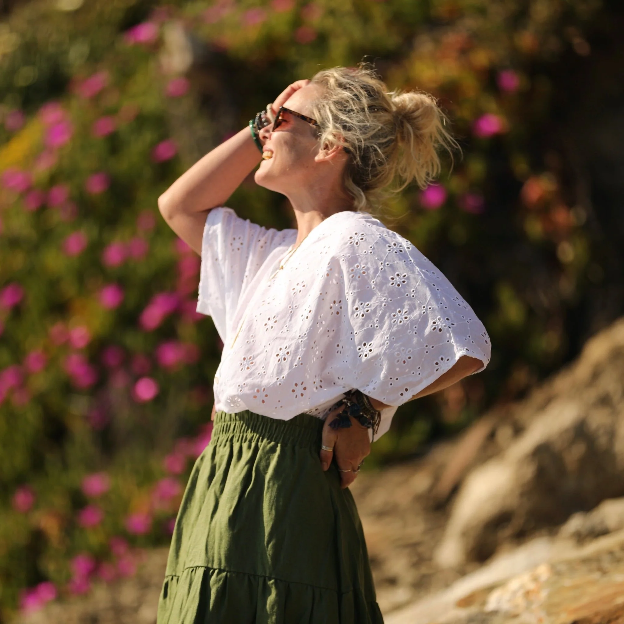 Blouse Yoko - voile de coton brodé blanc cassé pâquerettes - Image 3