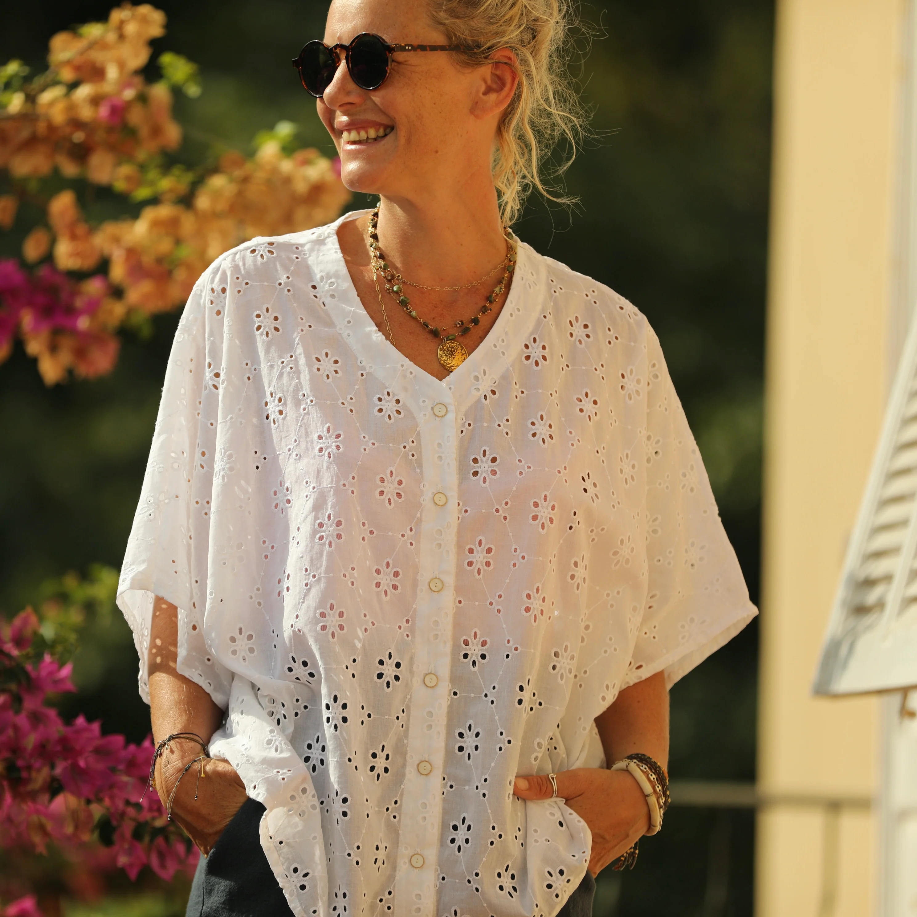 Blouse Yoko - voile de coton brodé blanc cassé pâquerettes - Image 9