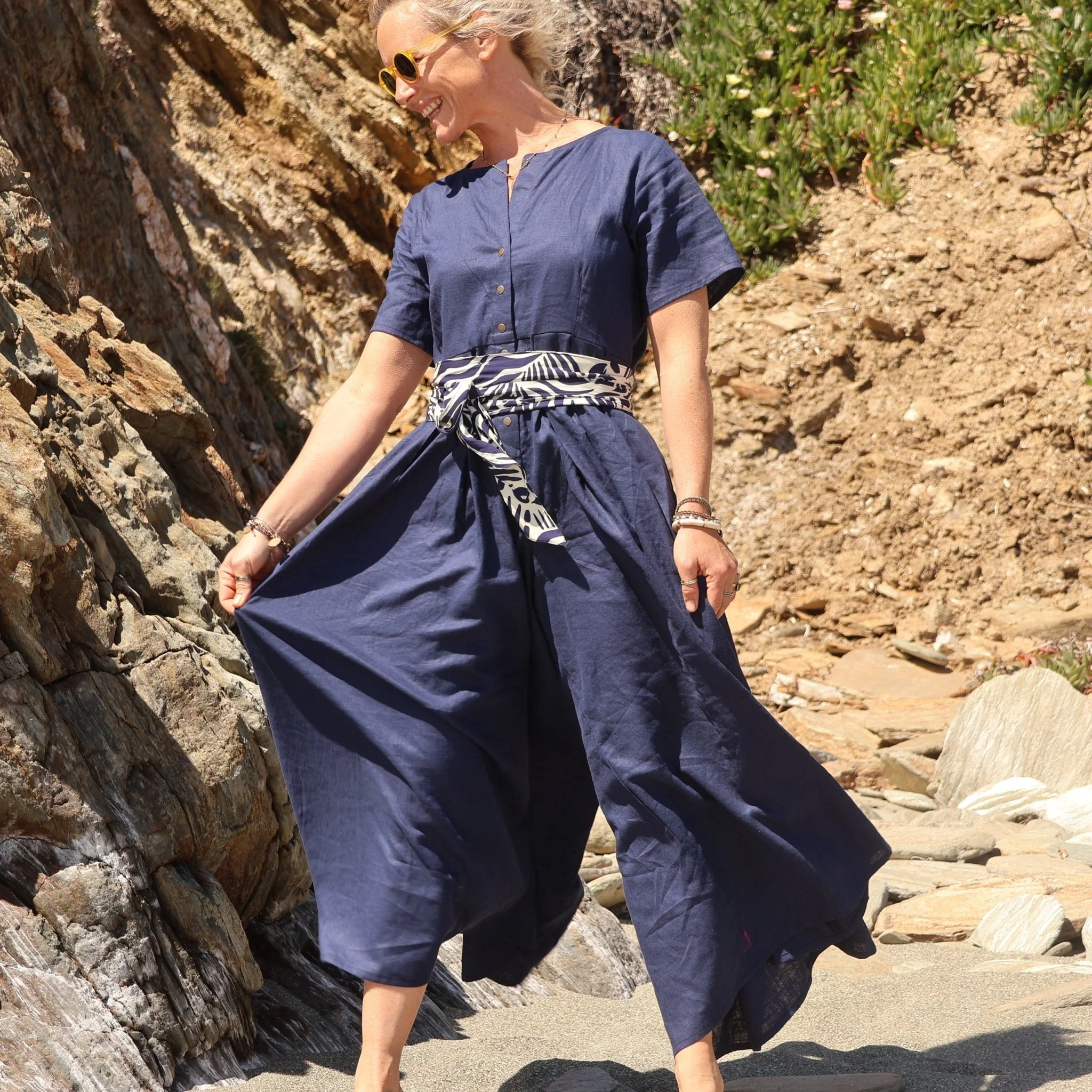 Ceinture Anita - viscose imprimé Ara bleu/ivoire
