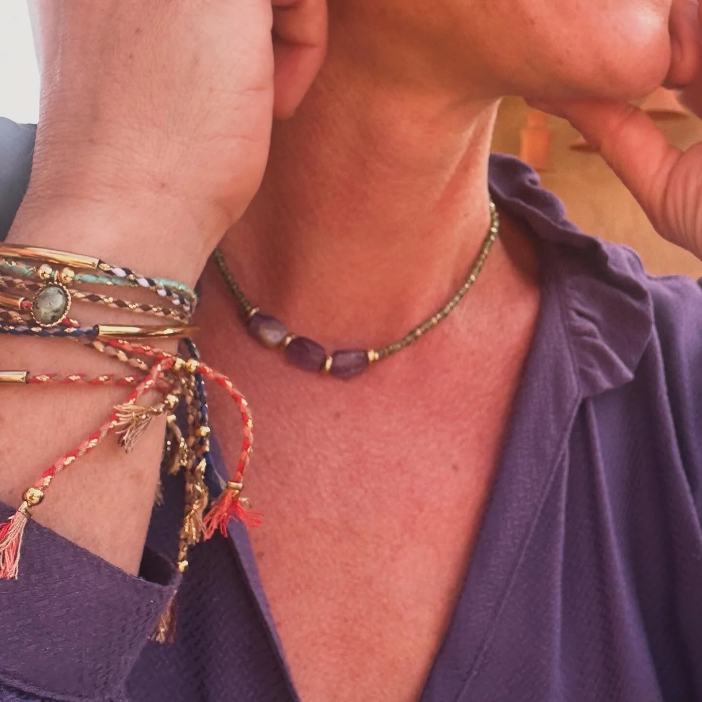 Collier "Odyssée" vert/prune
