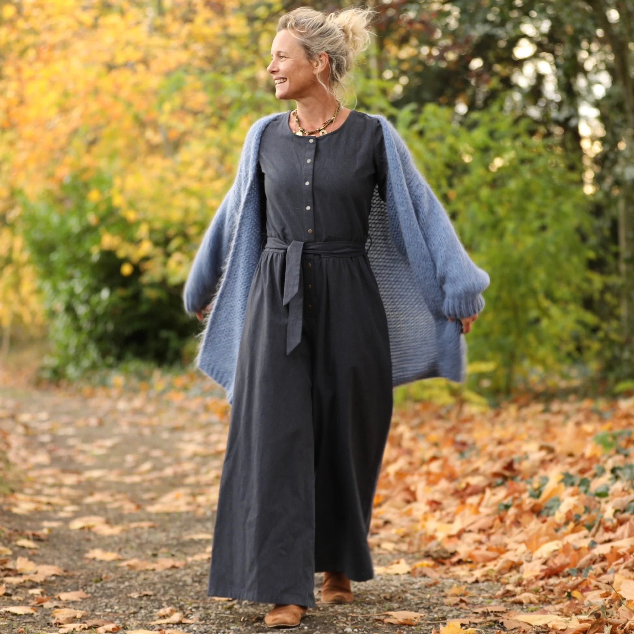 Combinaison Perla - flanelle de coton bleu ardoise chiné - Image 10