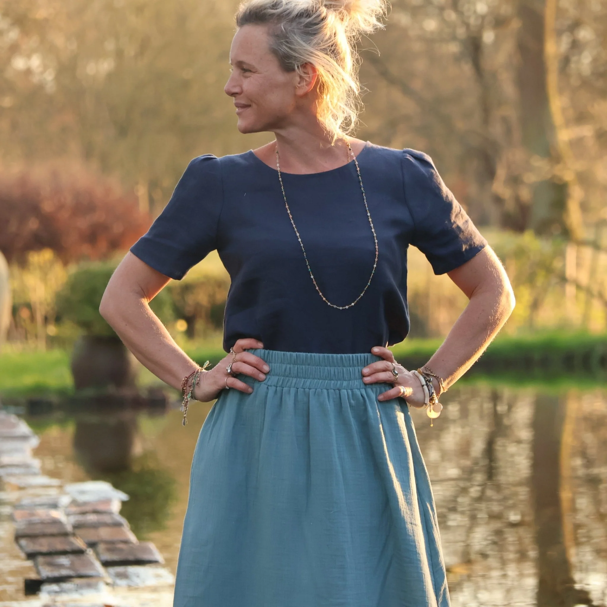 Blouse Eulalie col rond - manches courtes - lin marine - Image 6