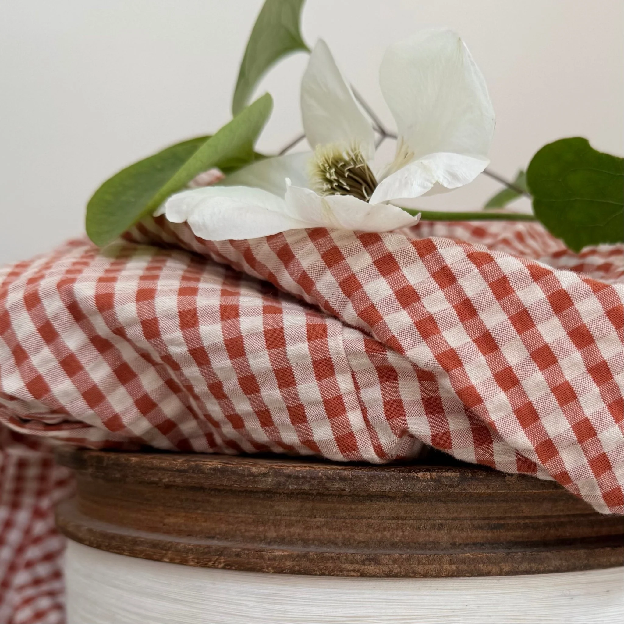 Coupon - Seersucker de coton vichy terracotta/ivoire 150x150 cm (F42)