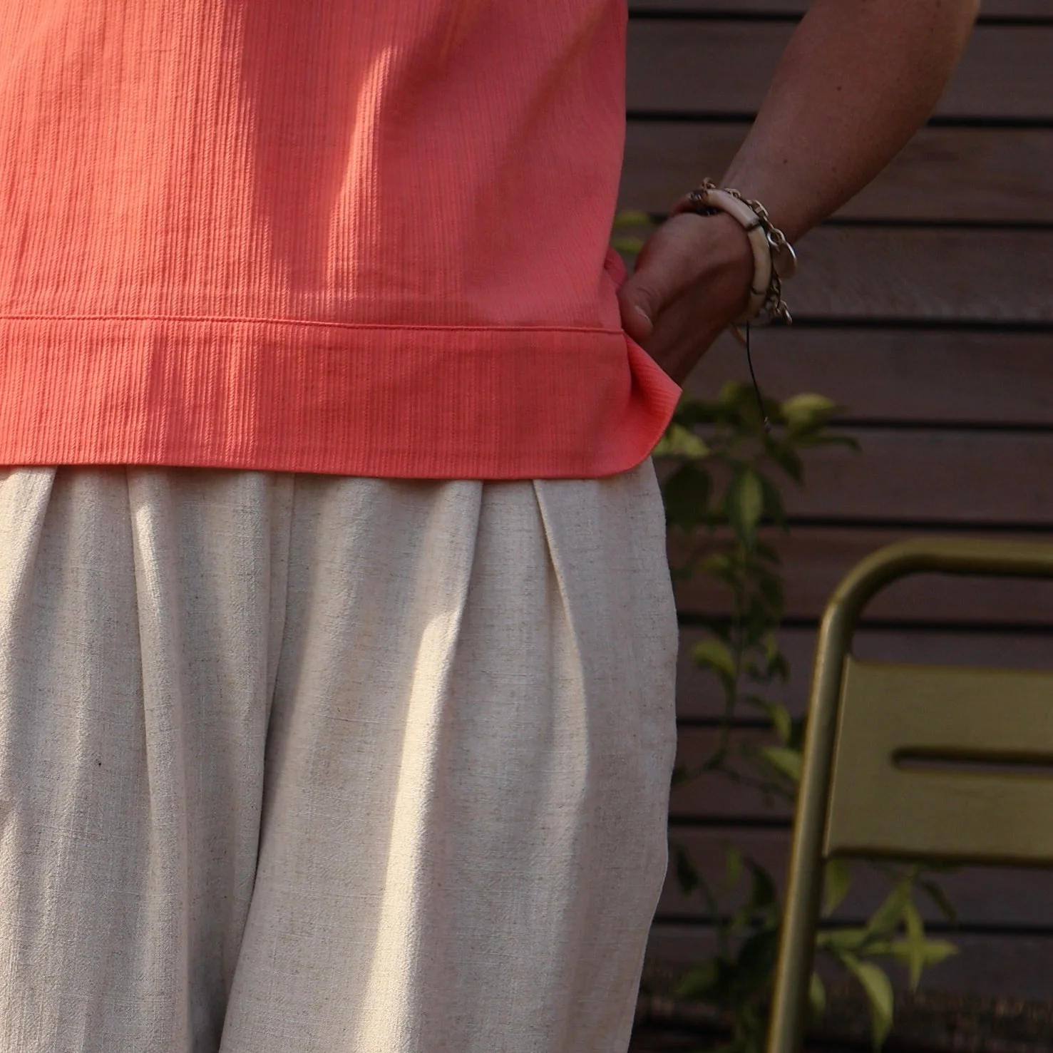Blouse Eulalie col rond - manches courtes - coton tressé corail - Image 3