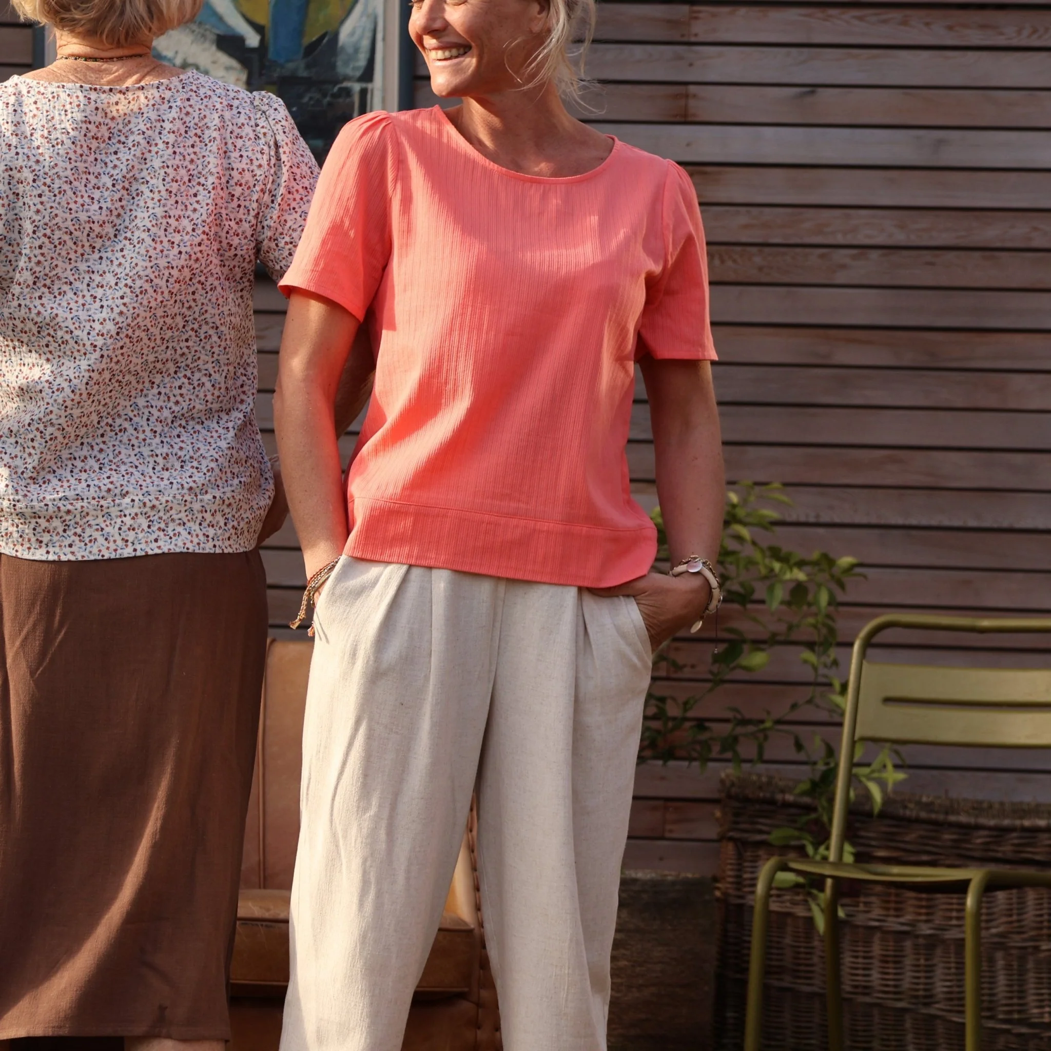 Blouse Eulalie col rond - manches courtes - coton tressé corail - Image 5