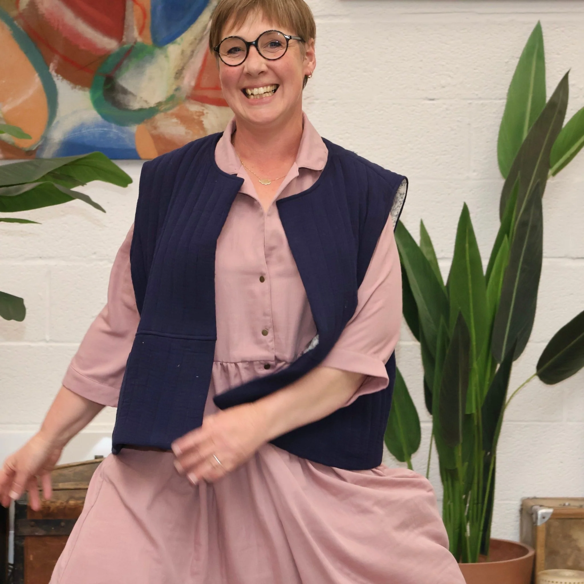 Gilet Basile en double gaze de coton écureuil matelassé/toile de jouy - Image 12