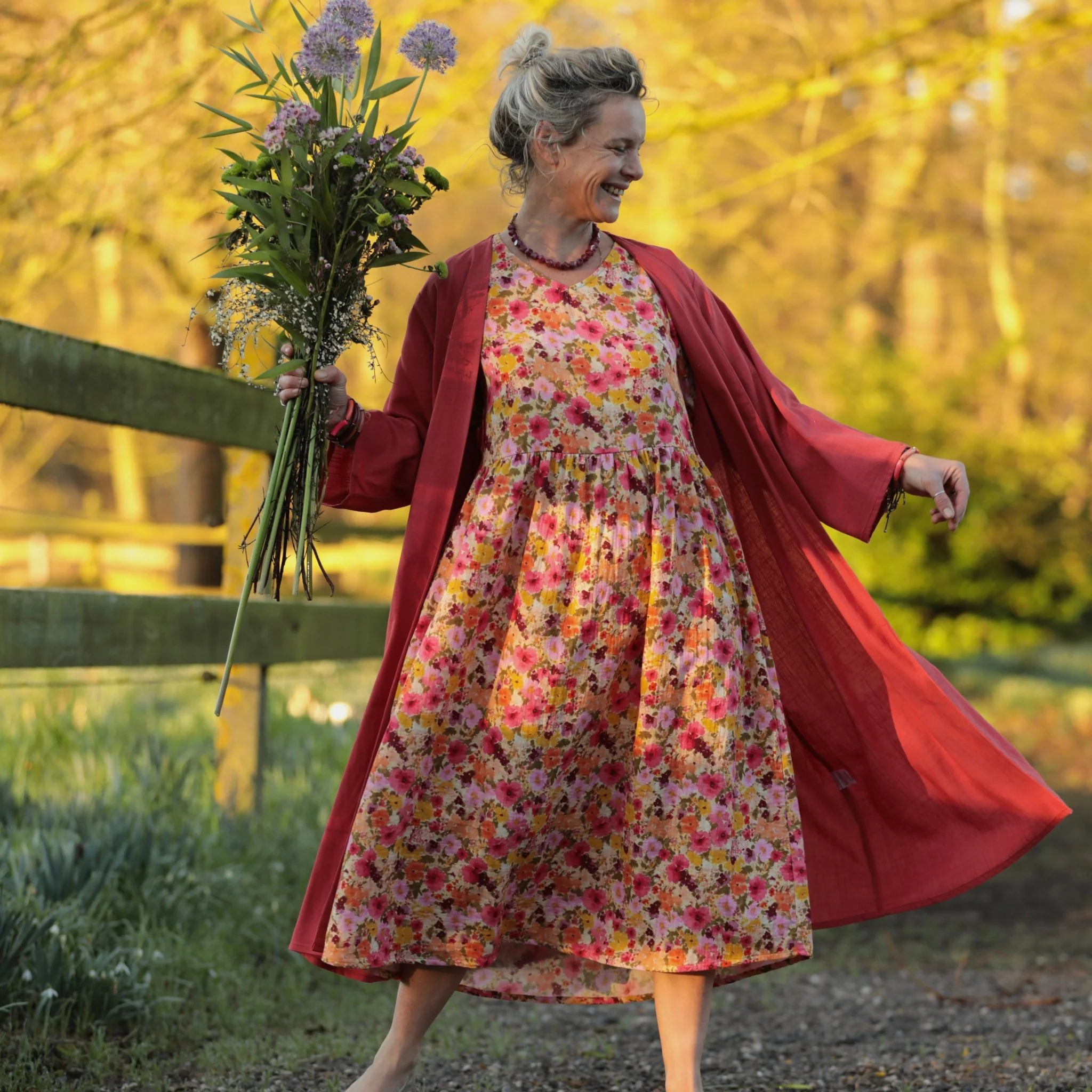 Robe Juliette - Double gaze de coton “Fleurs en Feu” - Image 5