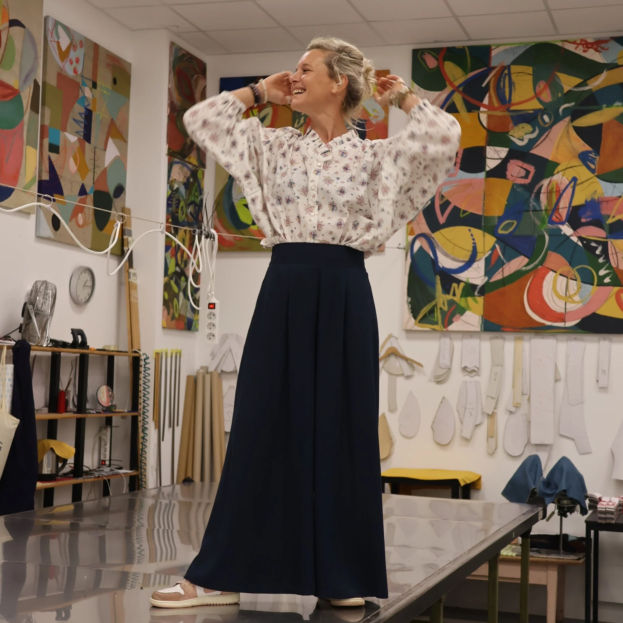 Jupe culotte Arielle en sergé de viscose bleu marine