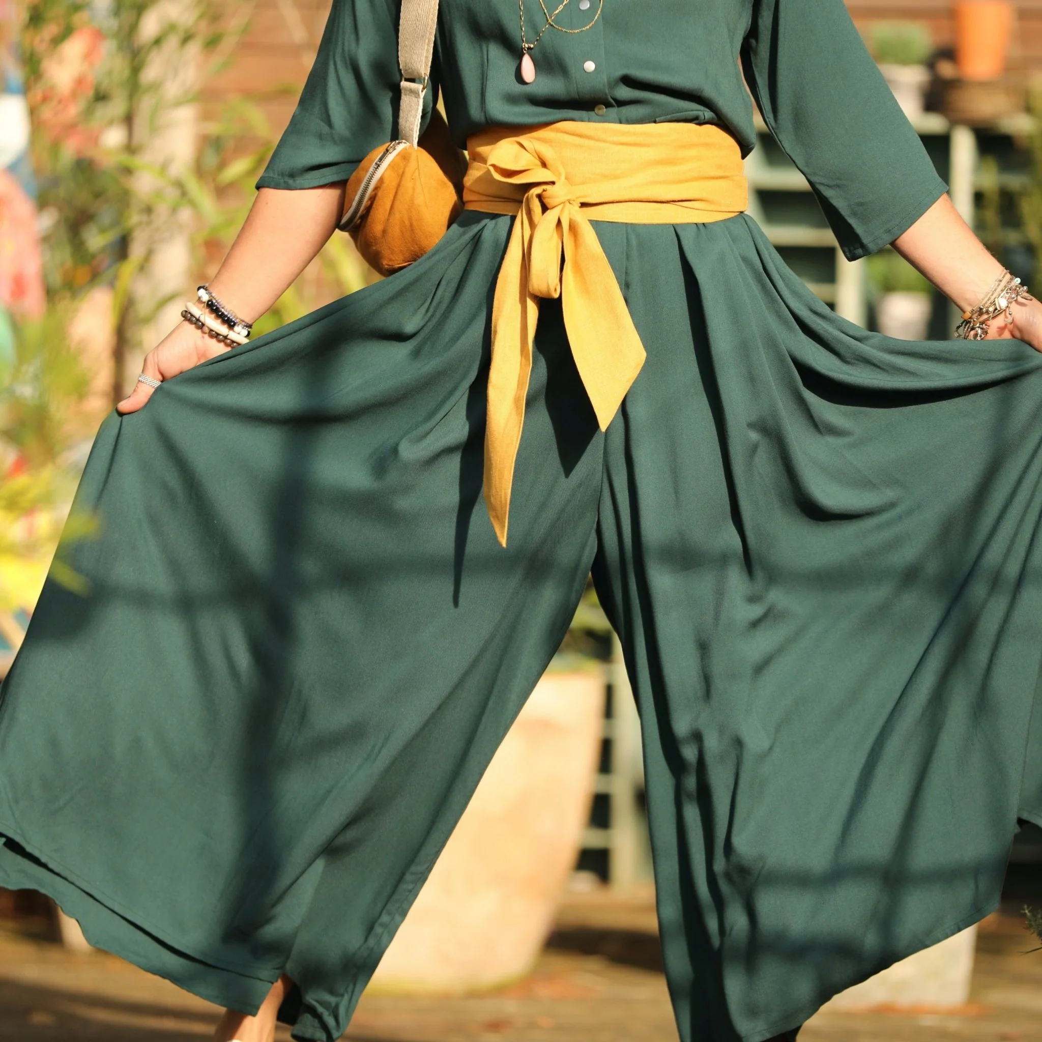 La combi India manches 3/4 en viscose vert anglais - Image 3